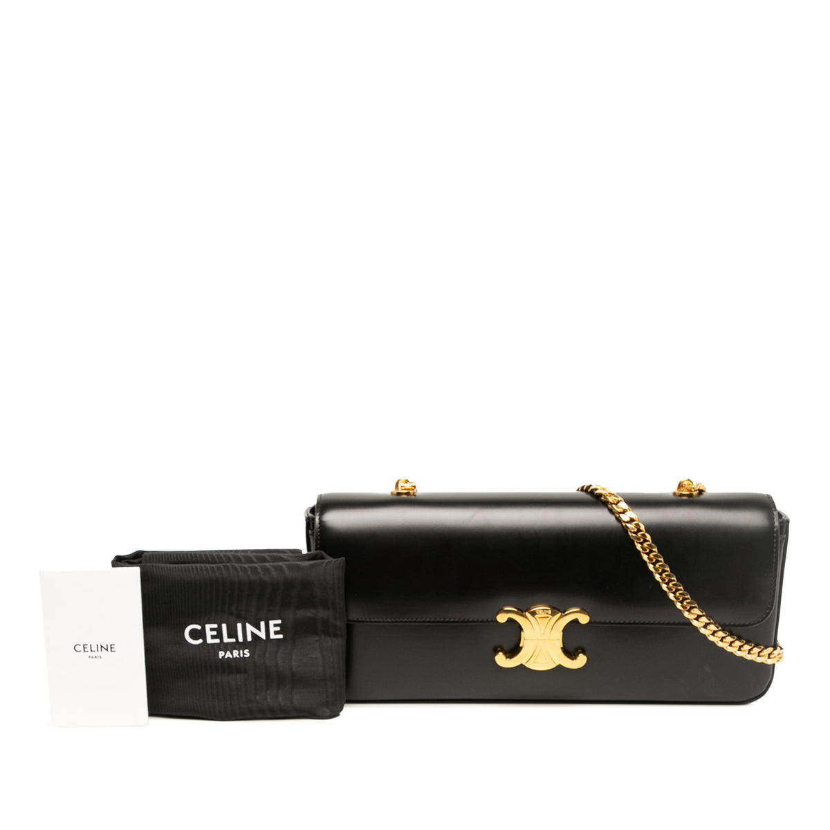 Celine Shiny Calfskin Triomphe Chain Shoulder Bag
