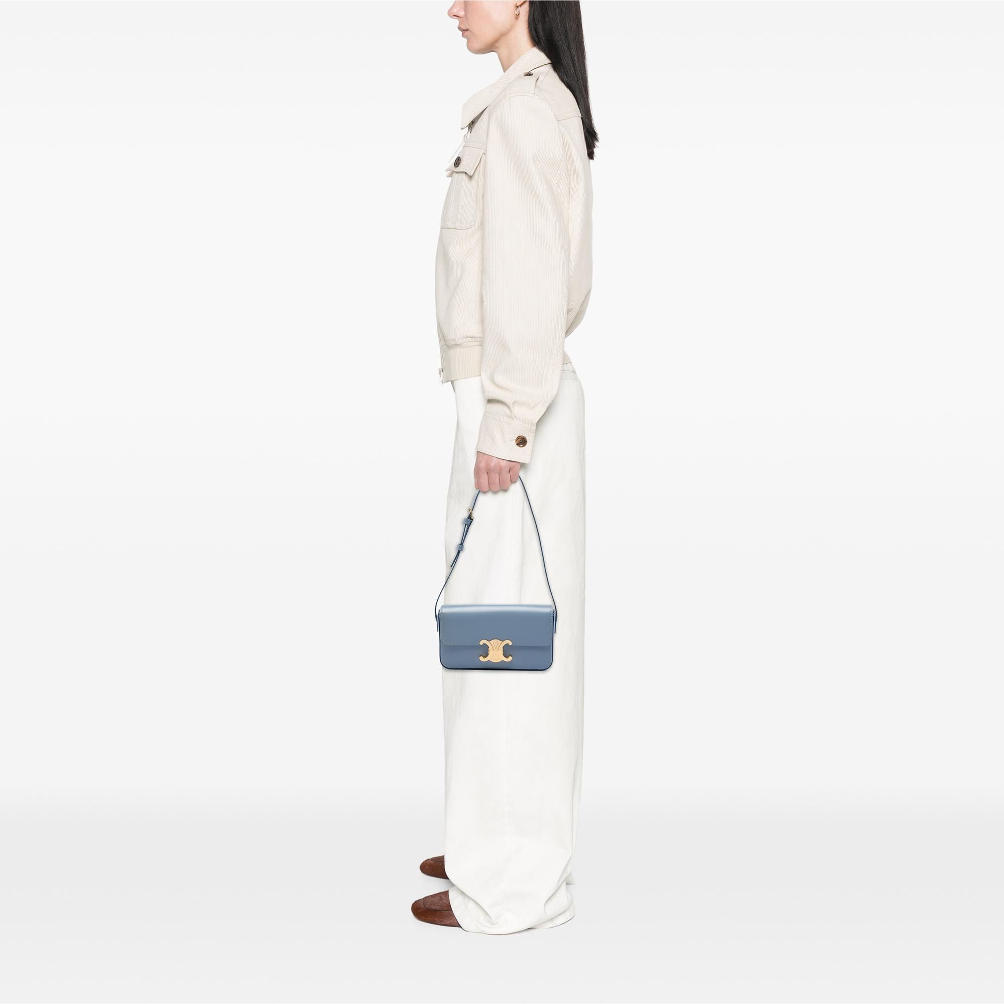 Celine Shiny Calfskin Triomphe Claude Shoulder Bag