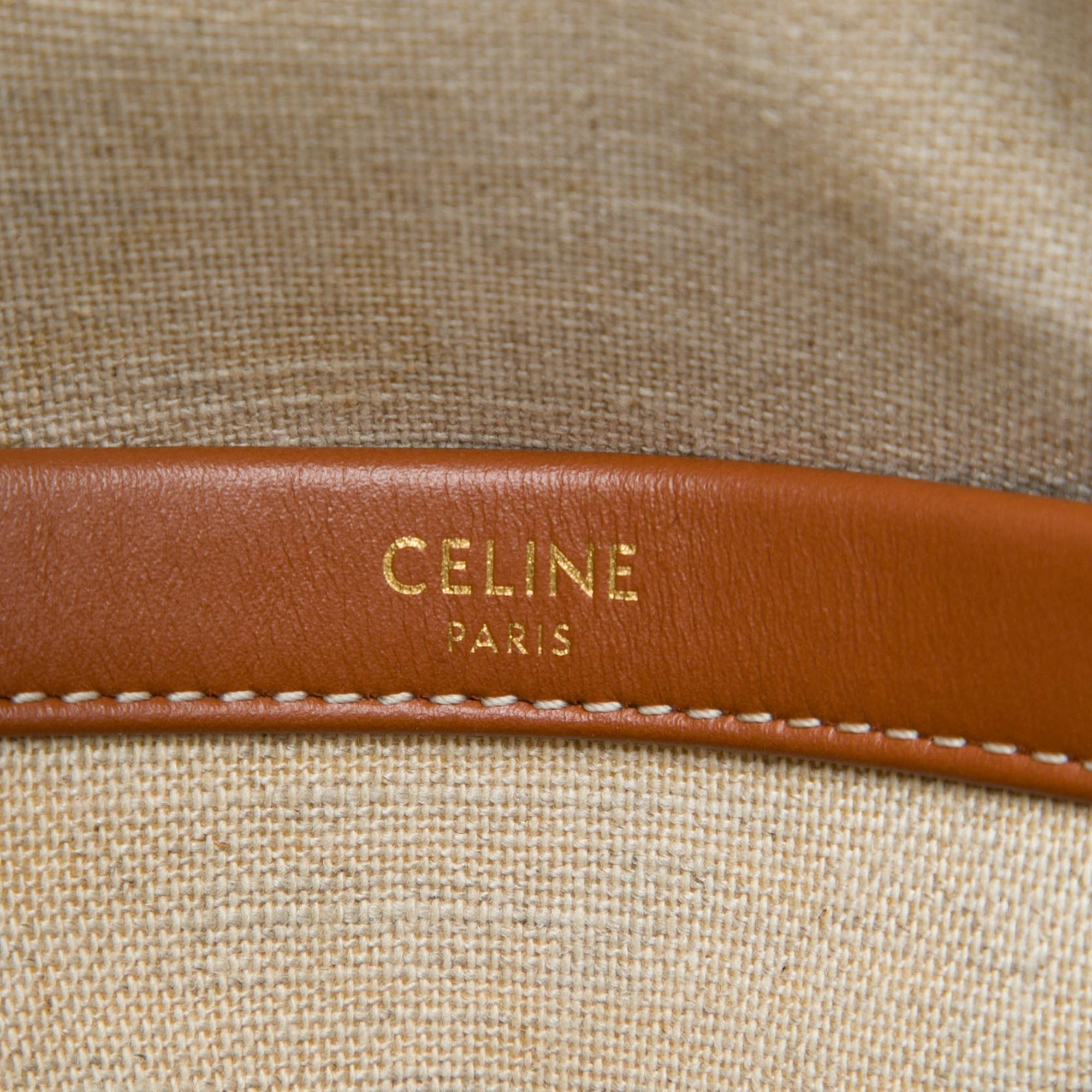 Celine Small All Over Logo Print Canvas Cuir Triomphe Cabas Thais Satchel