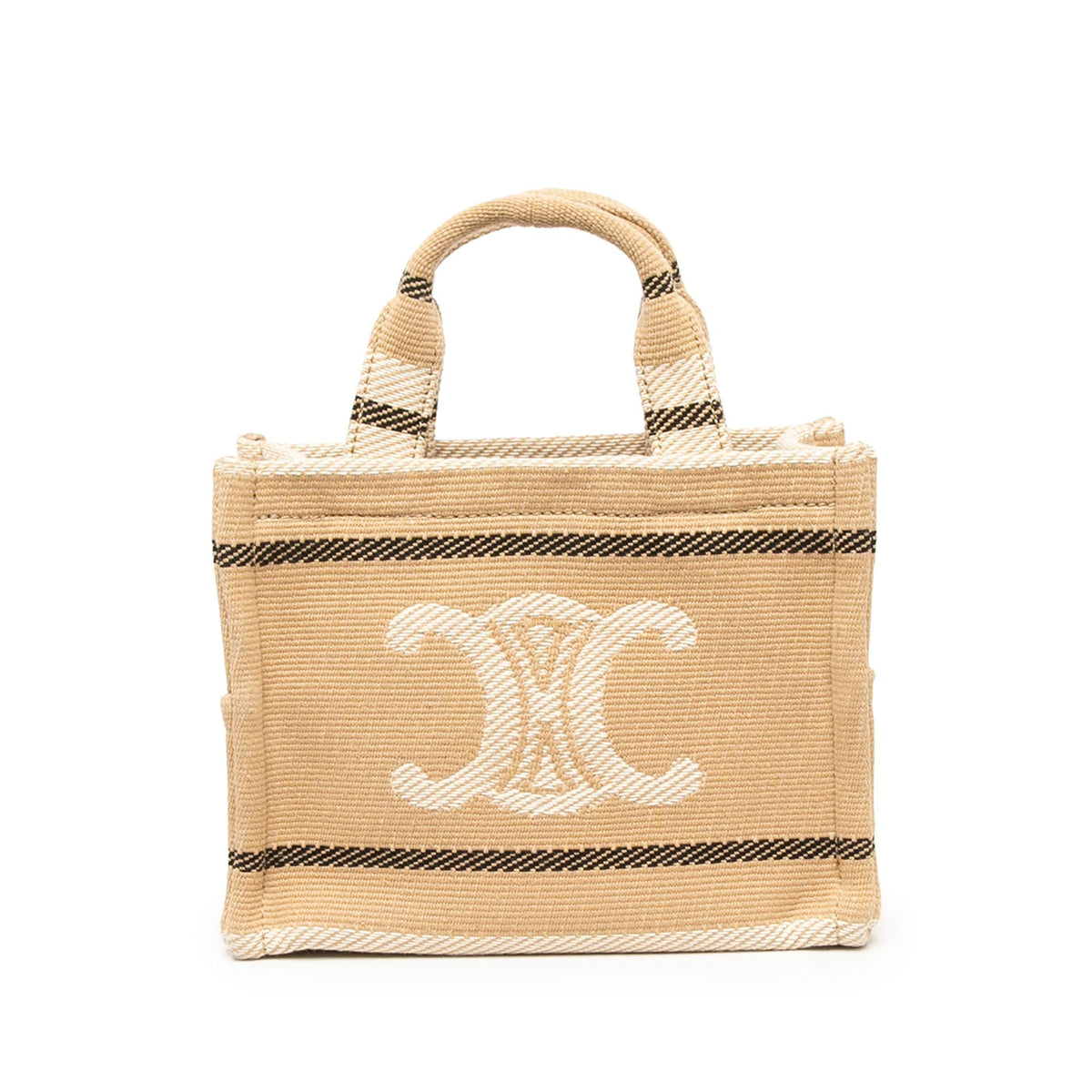 Celine Small Canvas Triomphe Stripe Cabas Thais Satchel