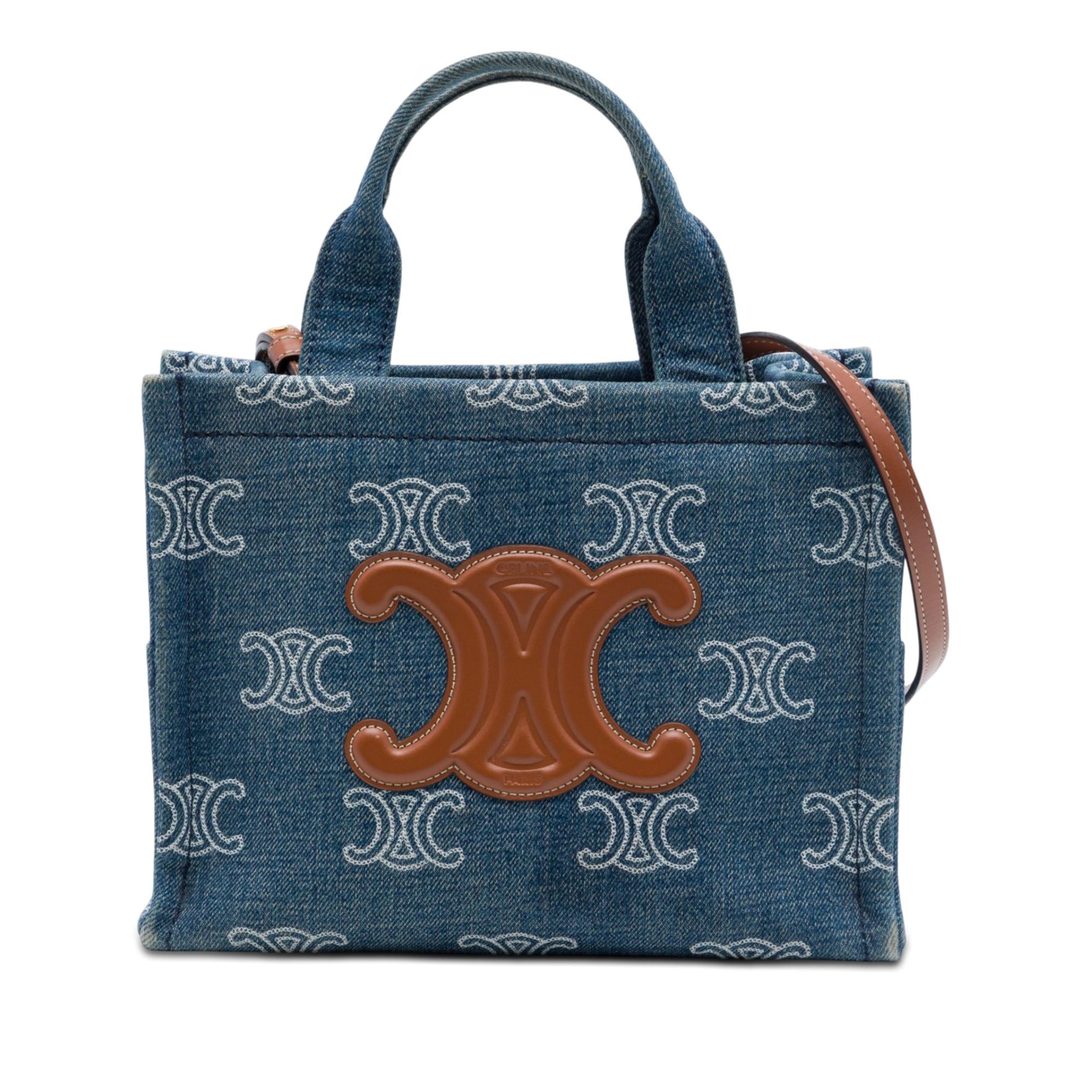 Celine Small Denim Triomphe Cabas Thais Tote
