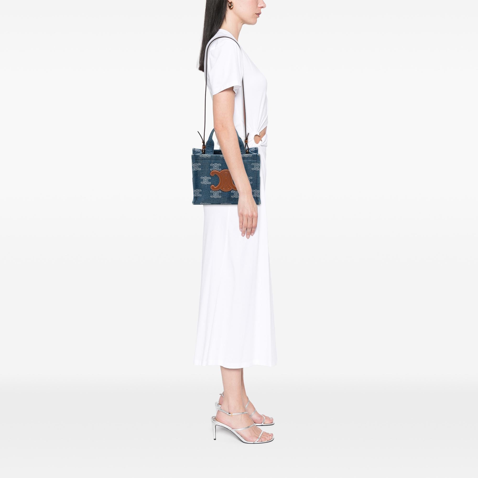 Celine Small Denim Triomphe Cabas Thais Tote