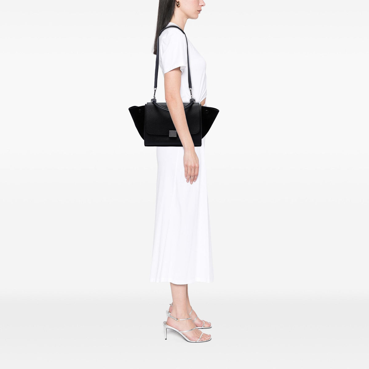 Celine Small Drummed Calfskin and Suede Trapeze Satchel