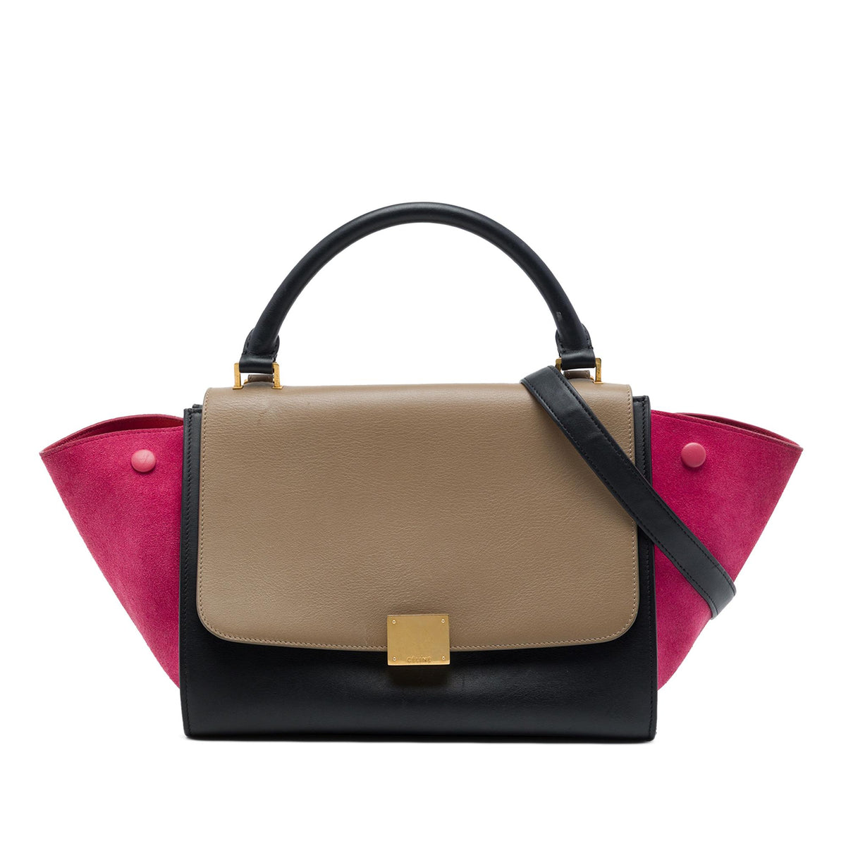Celine Small Tricolor Calfskin and Suede Trapeze Satchel