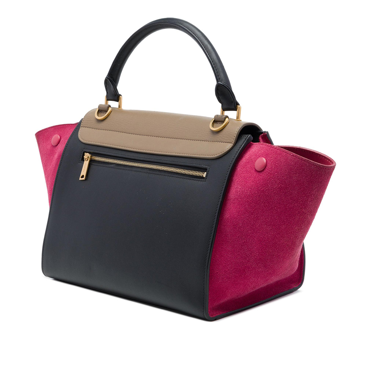 Celine Small Tricolor Calfskin and Suede Trapeze Satchel