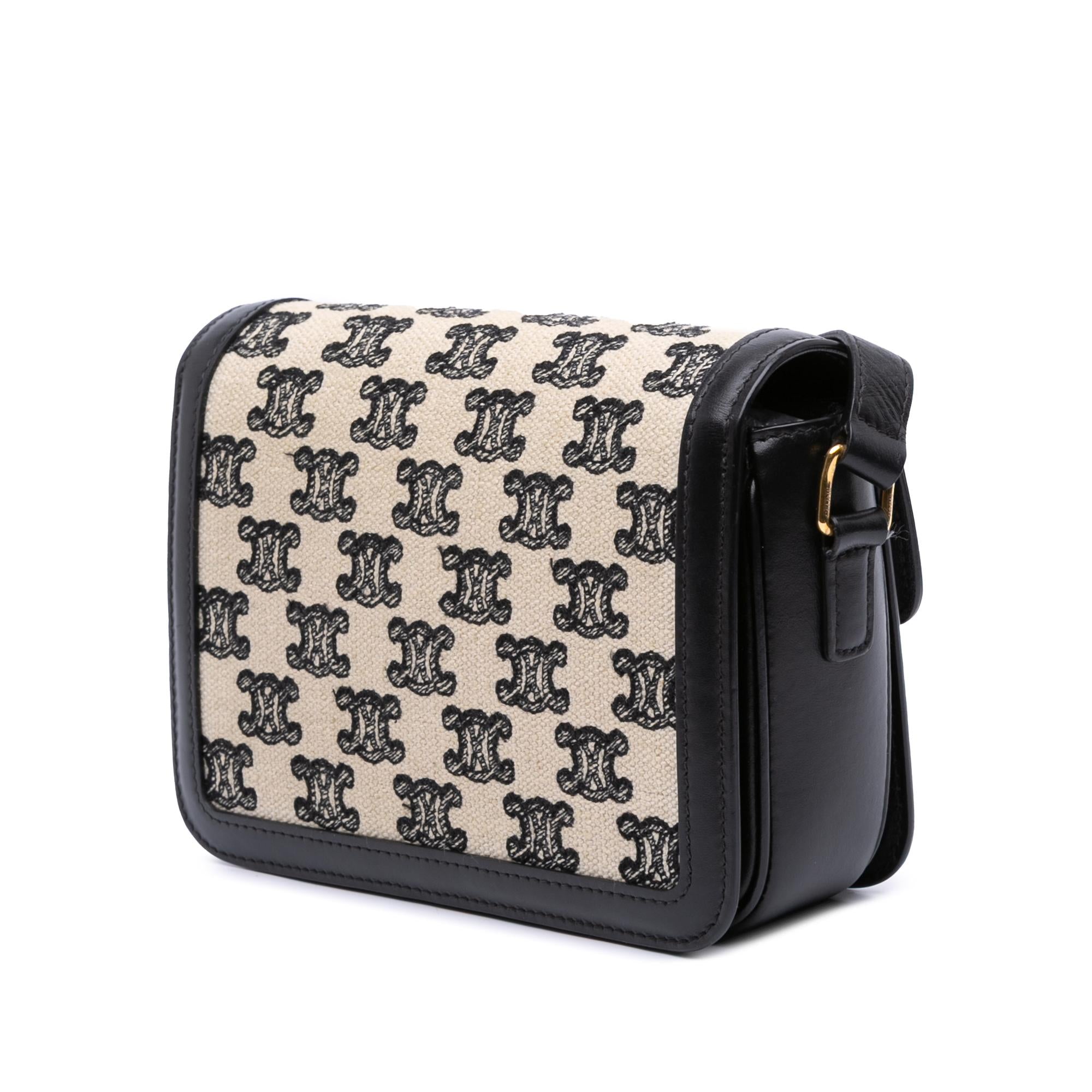 Celine Teen Embroidered Canvas and Calfskin Triomphe Crossbody