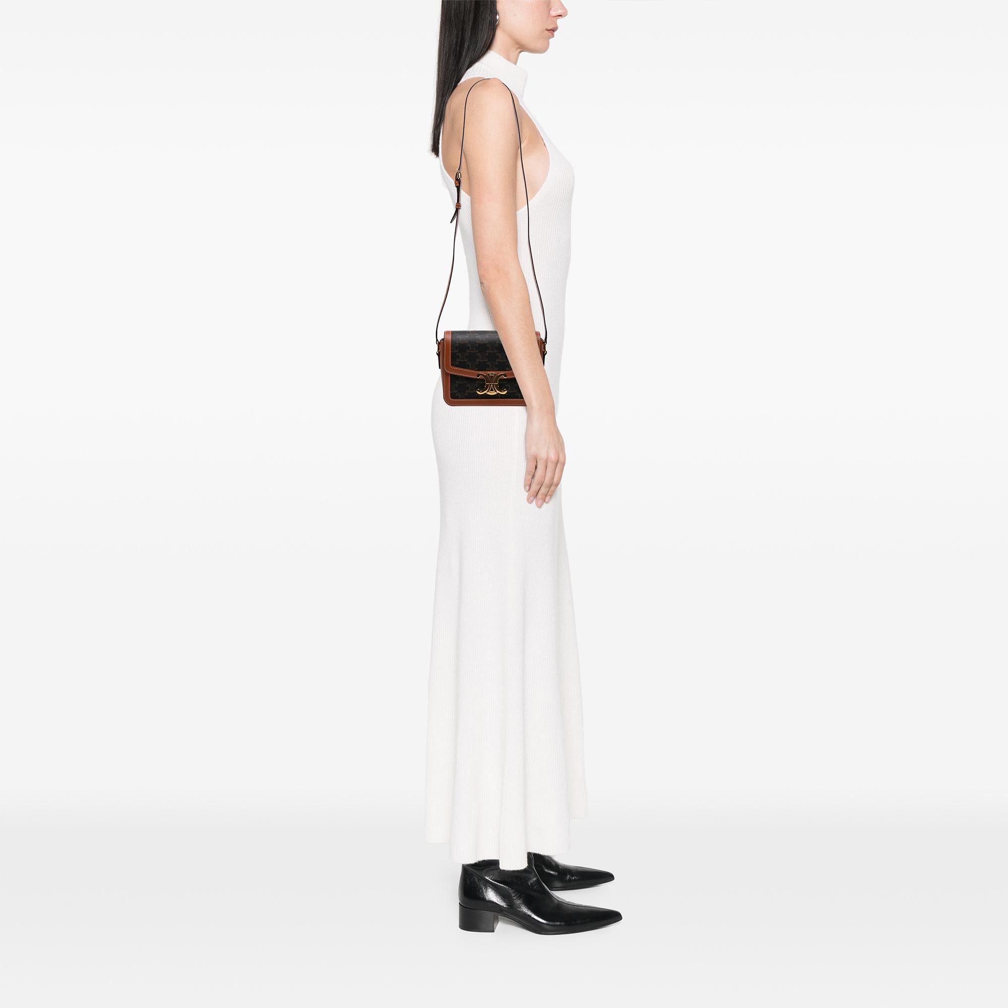 Celine Teen Triomphe Coated Canvas and Calfskin Triomphe Crossbody