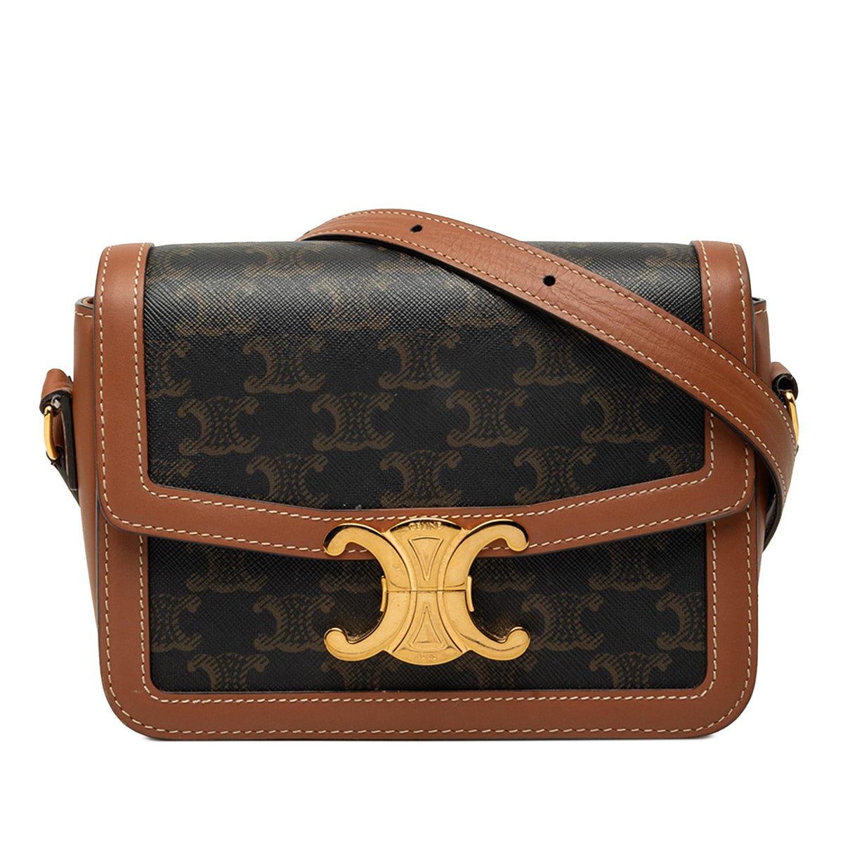 Celine Teen Triomphe Coated Canvas and Calfskin Triomphe Crossbody