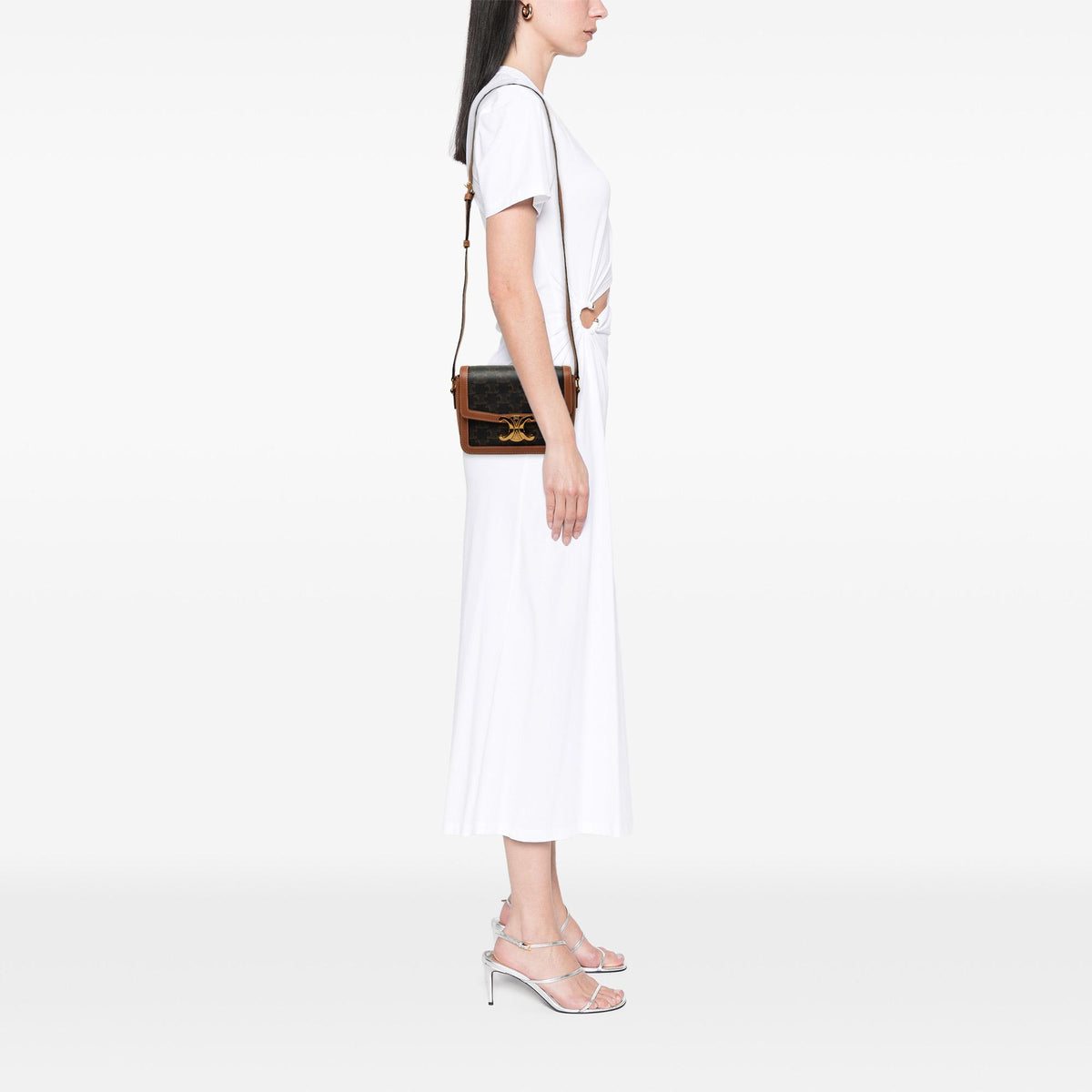 Celine Teen Triomphe Coated Canvas and Calfskin Triomphe Crossbody