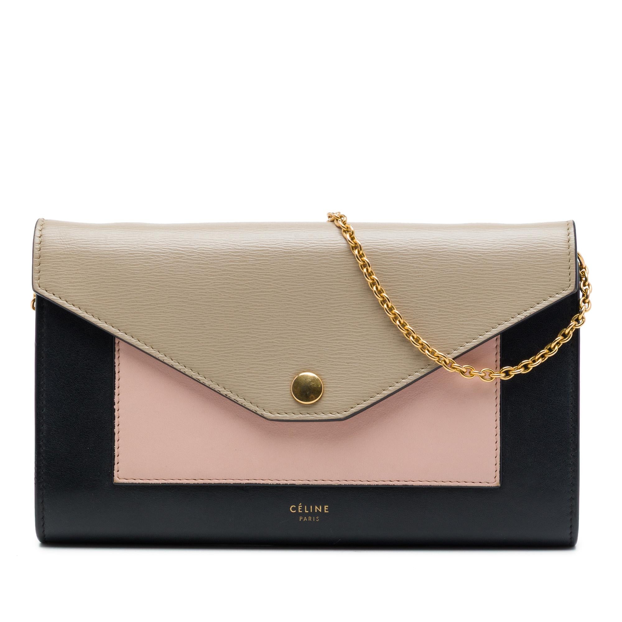 Celine Tricolor Leather Pocket Envelope Wallet On Chain