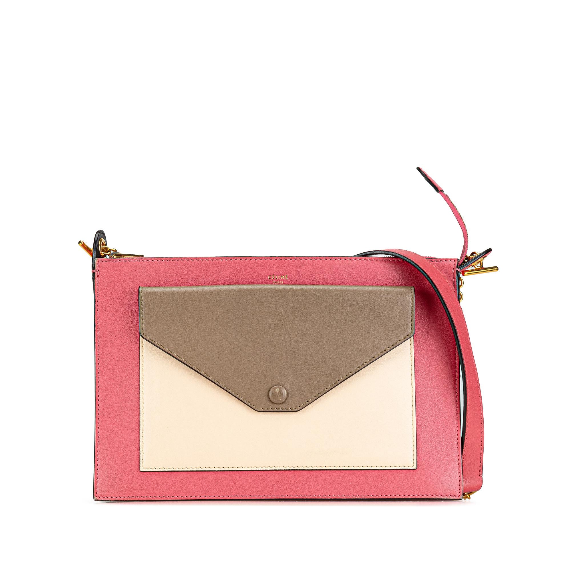 Celine Tricolor Leather Pocket Envelope Zip Crossbody