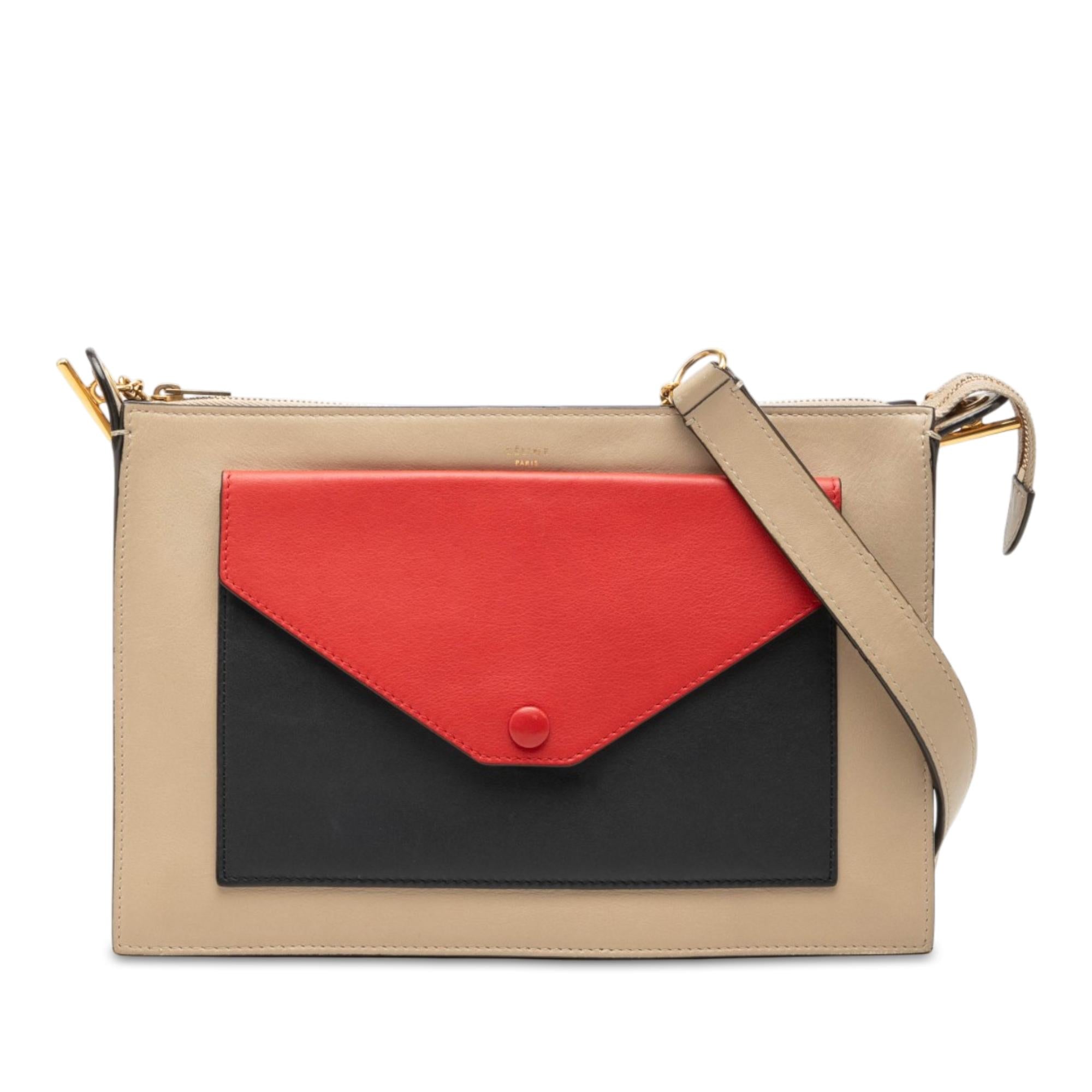 Celine Tricolor Leather Pocket Envelope Zip Crossbody