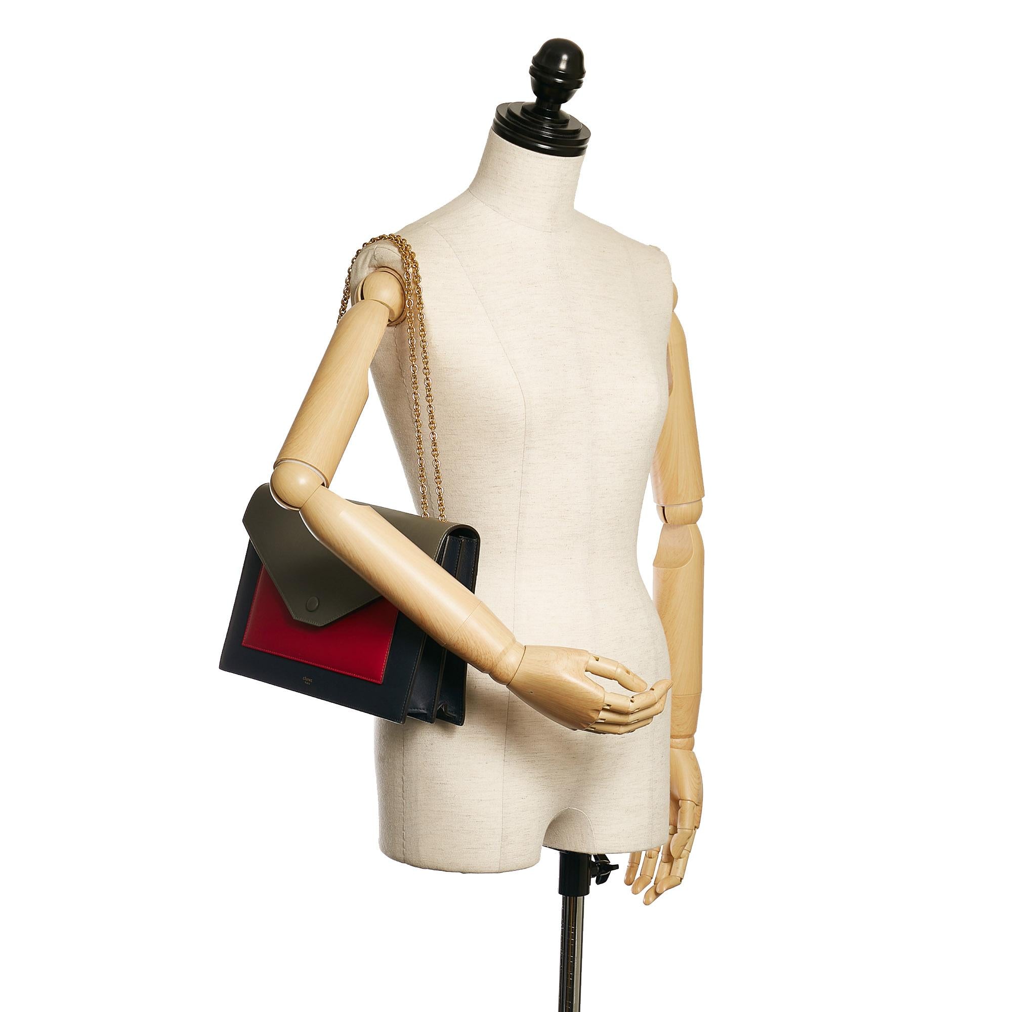 Celine Tricolor Pocket Envelope Leather Shoulder Bag (SHG-vdfVYD)