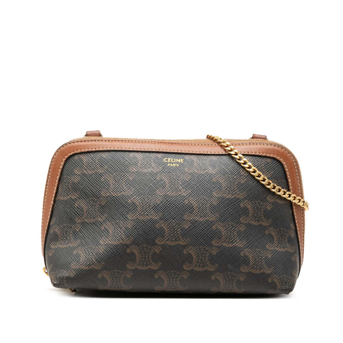 Celine Triomphe Coated Canvas Clutch On Chain