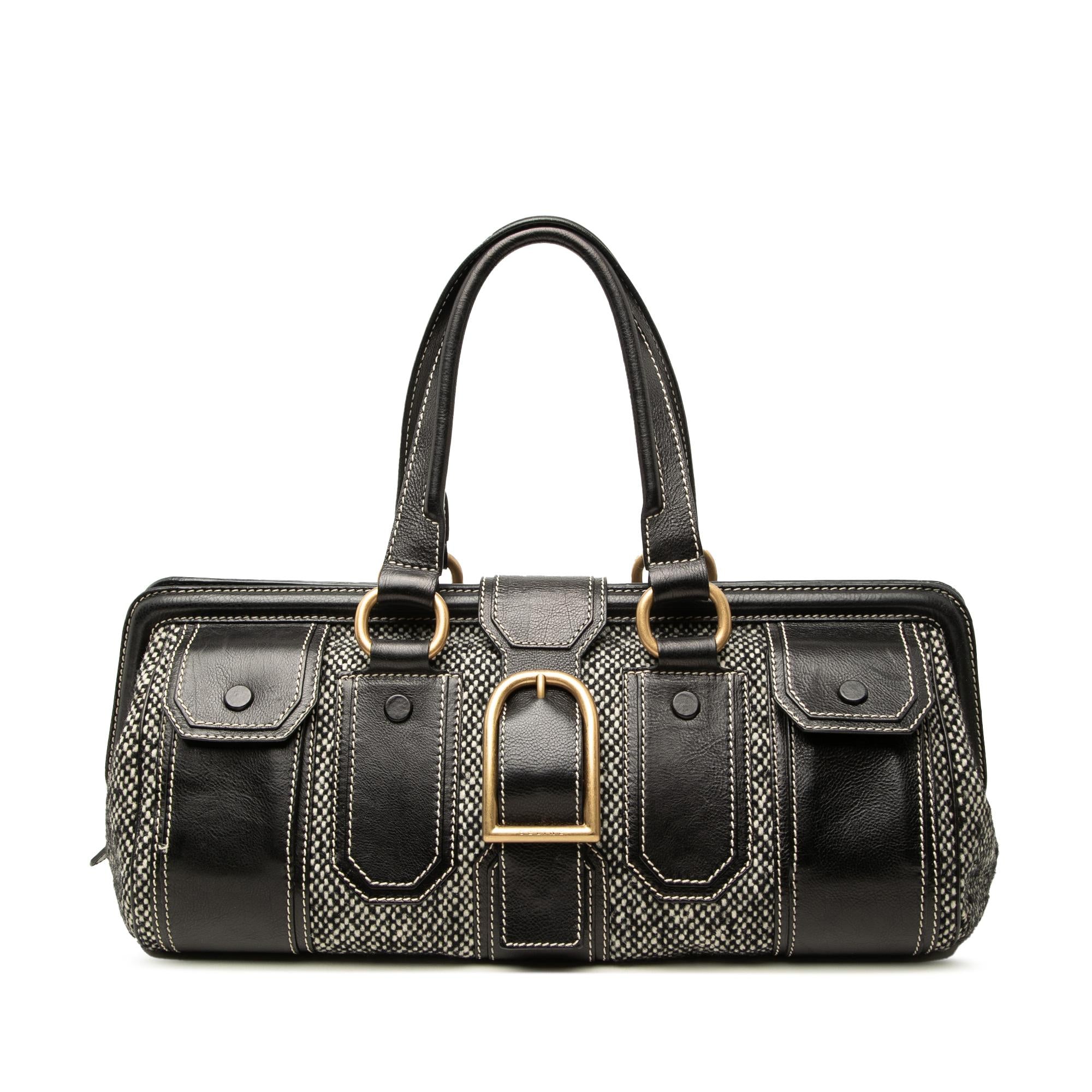 Celine Tweed and Leather Ella Frame Handbag