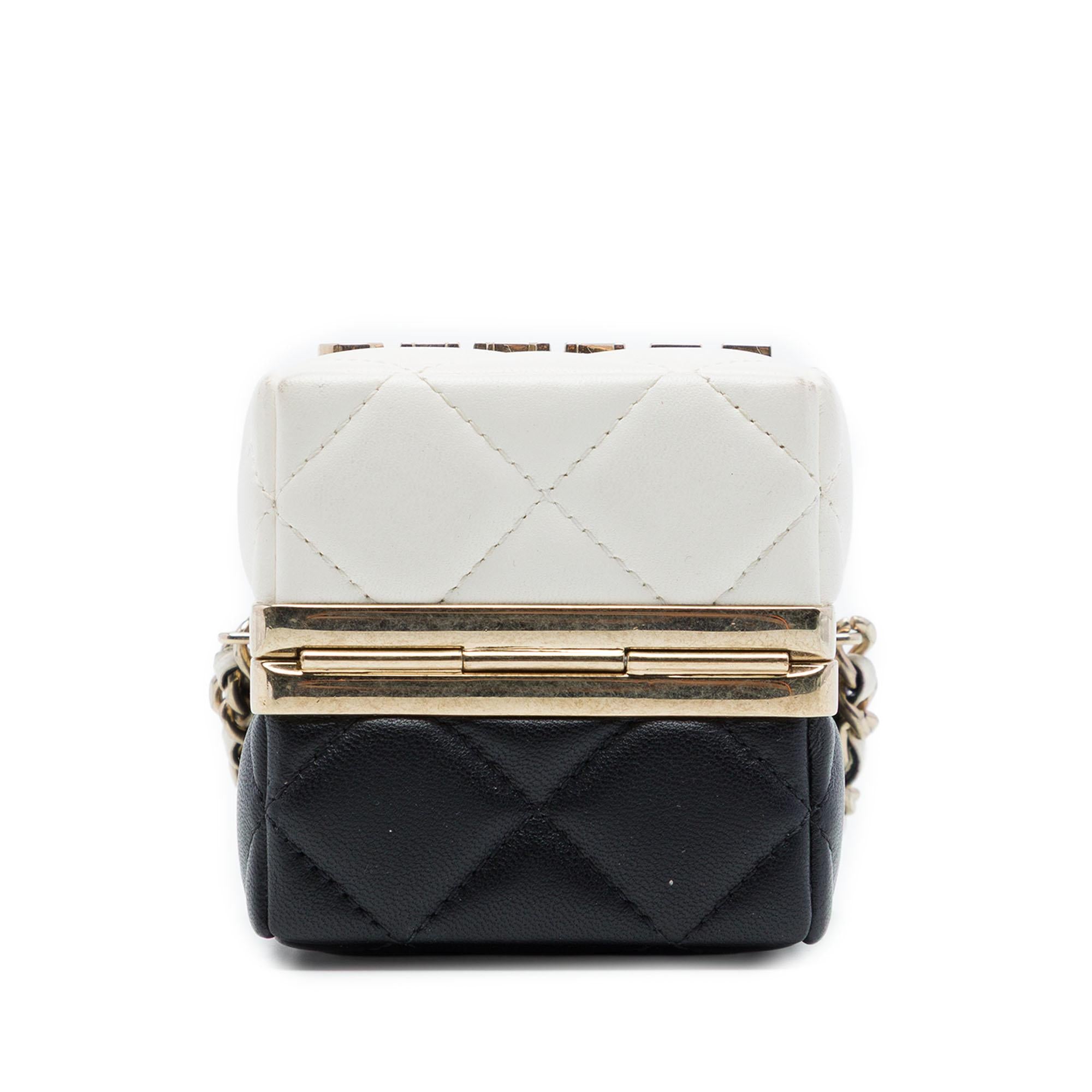 Chanel Bicolor Quilted Lambskin Cube Clutch with Chain