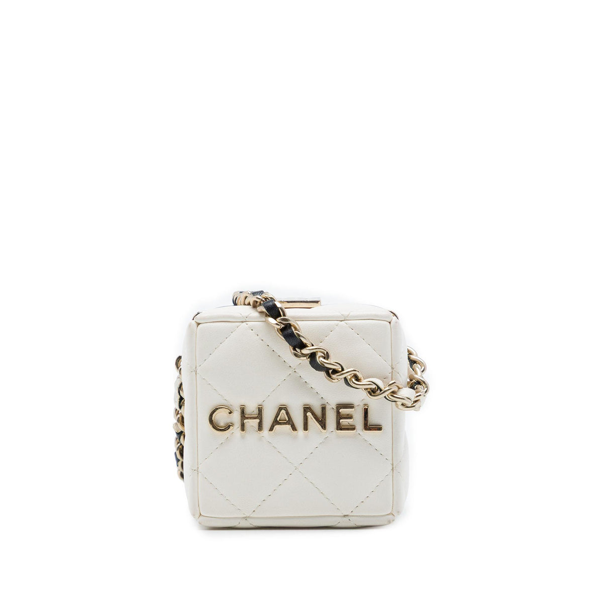 Chanel Bicolor Quilted Lambskin Cube Clutch with Chain