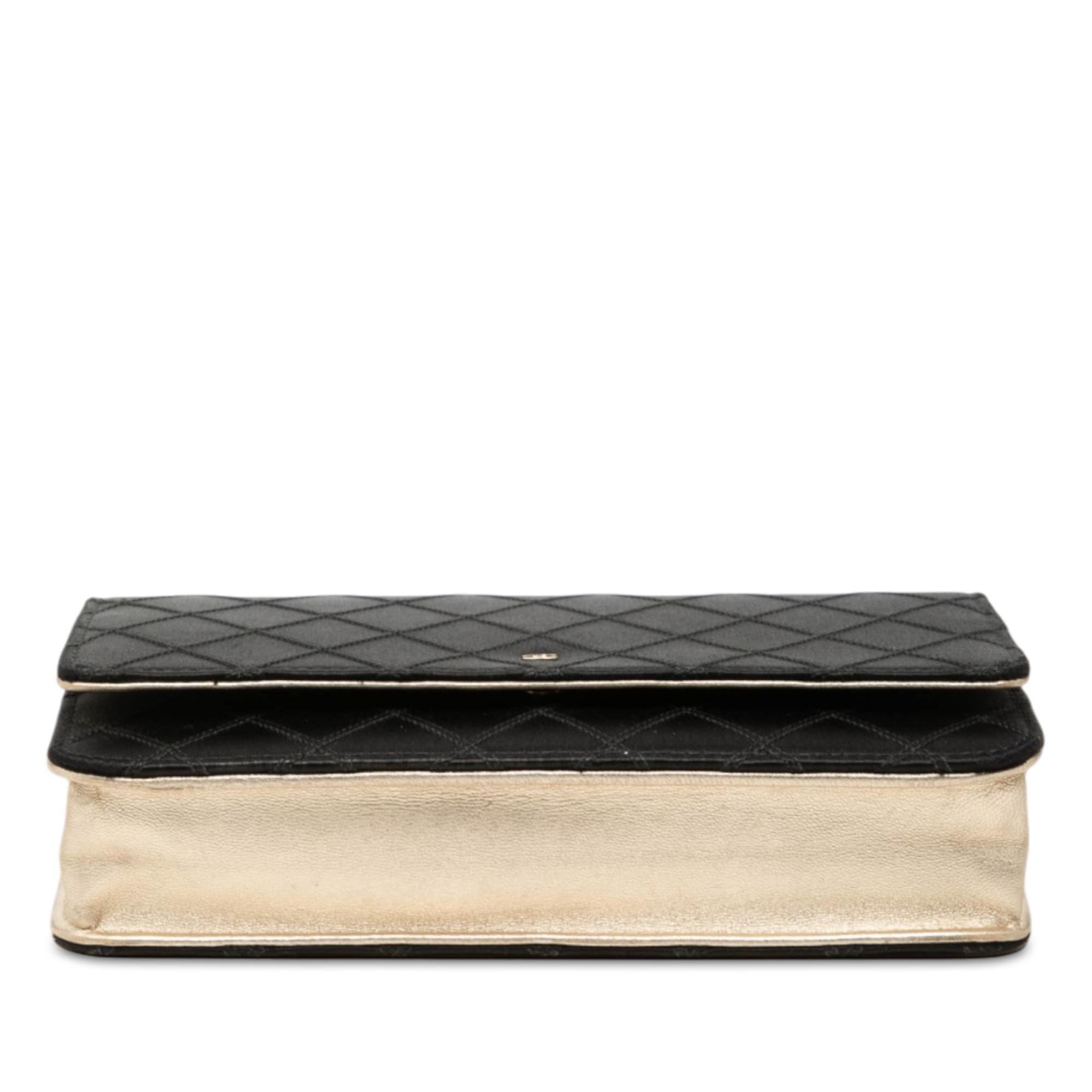 Chanel Bicolor Satin Diamond Stitch Wallet On Chain
