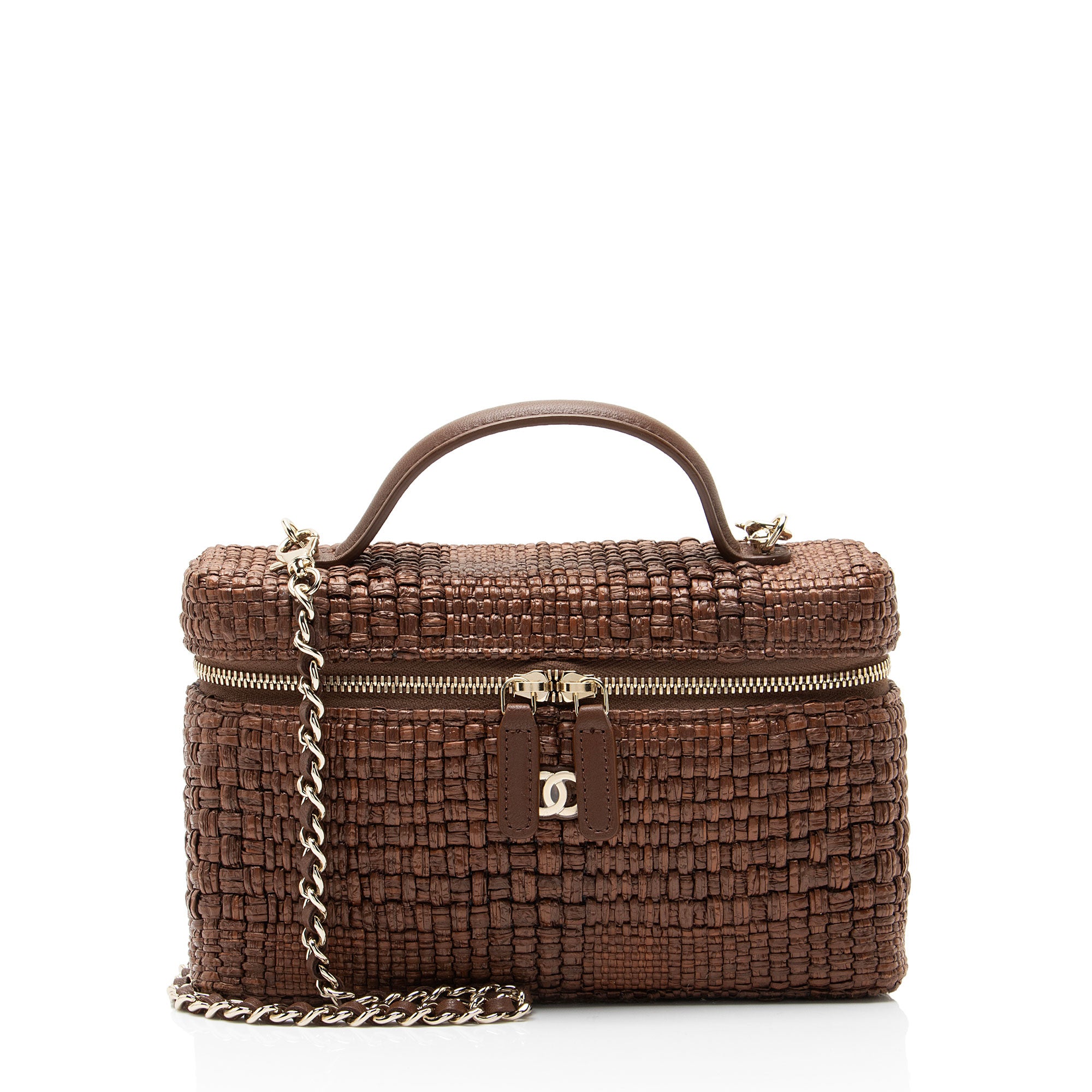 Chanel Braided Raffia Slim Vanity Case Top Handle