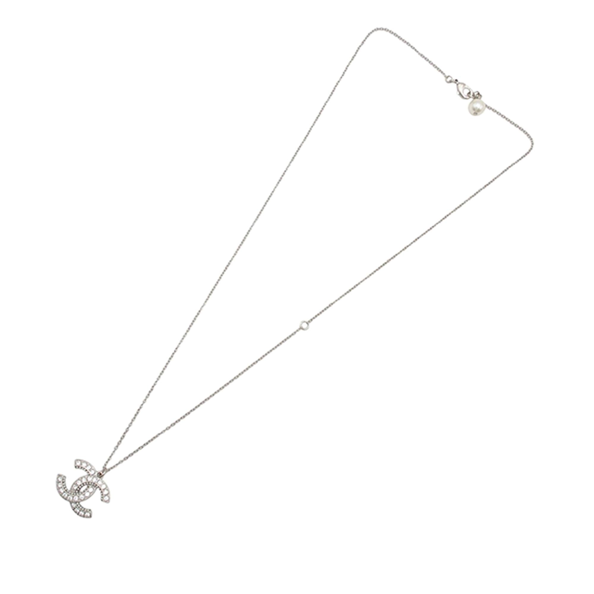 Chanel CC Brass Strass and Faux Pearl Pendant Necklace