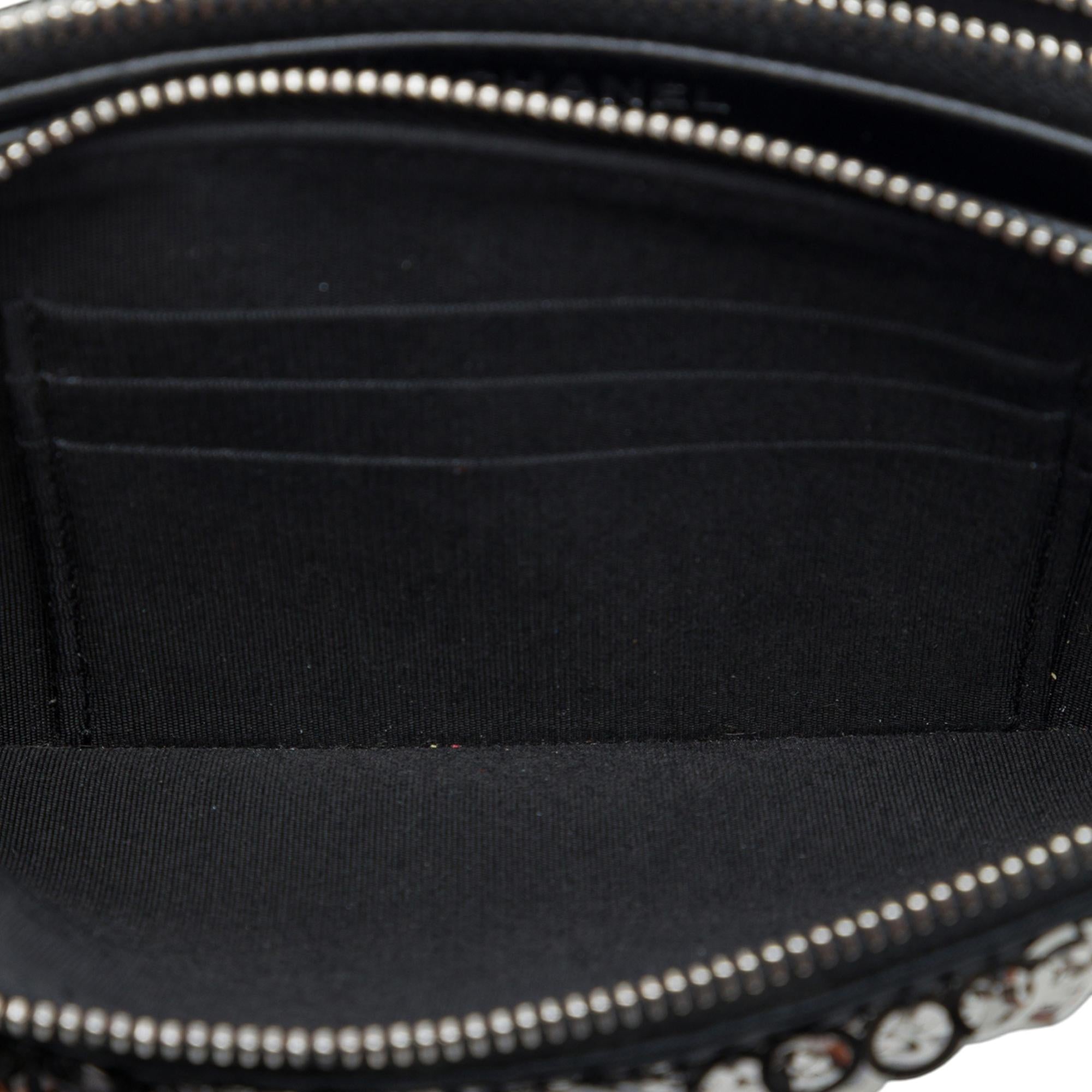 Chanel CC Calfskin and Sequin Double Zip Wallet on Chain