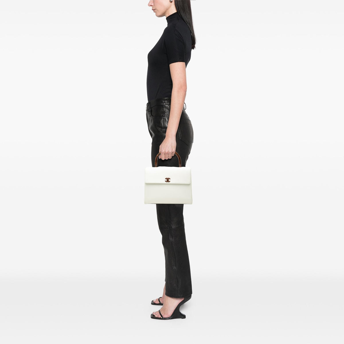 Chanel CC Caviar Kelly Wood Top Handle Bag
