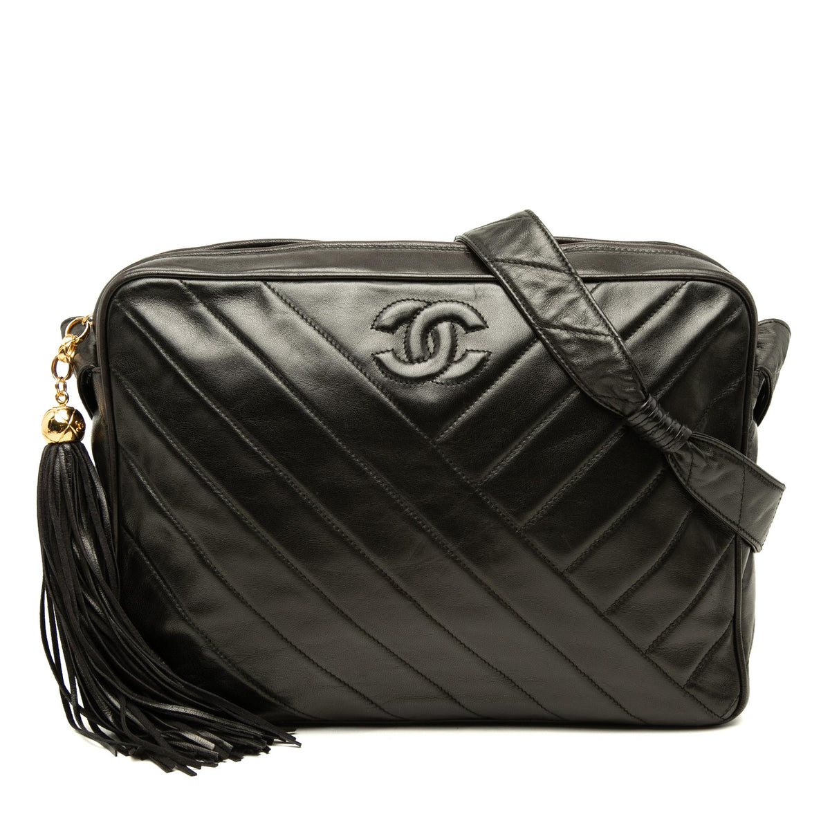 Chanel CC Chevron Lambskin Tassel Crossbody