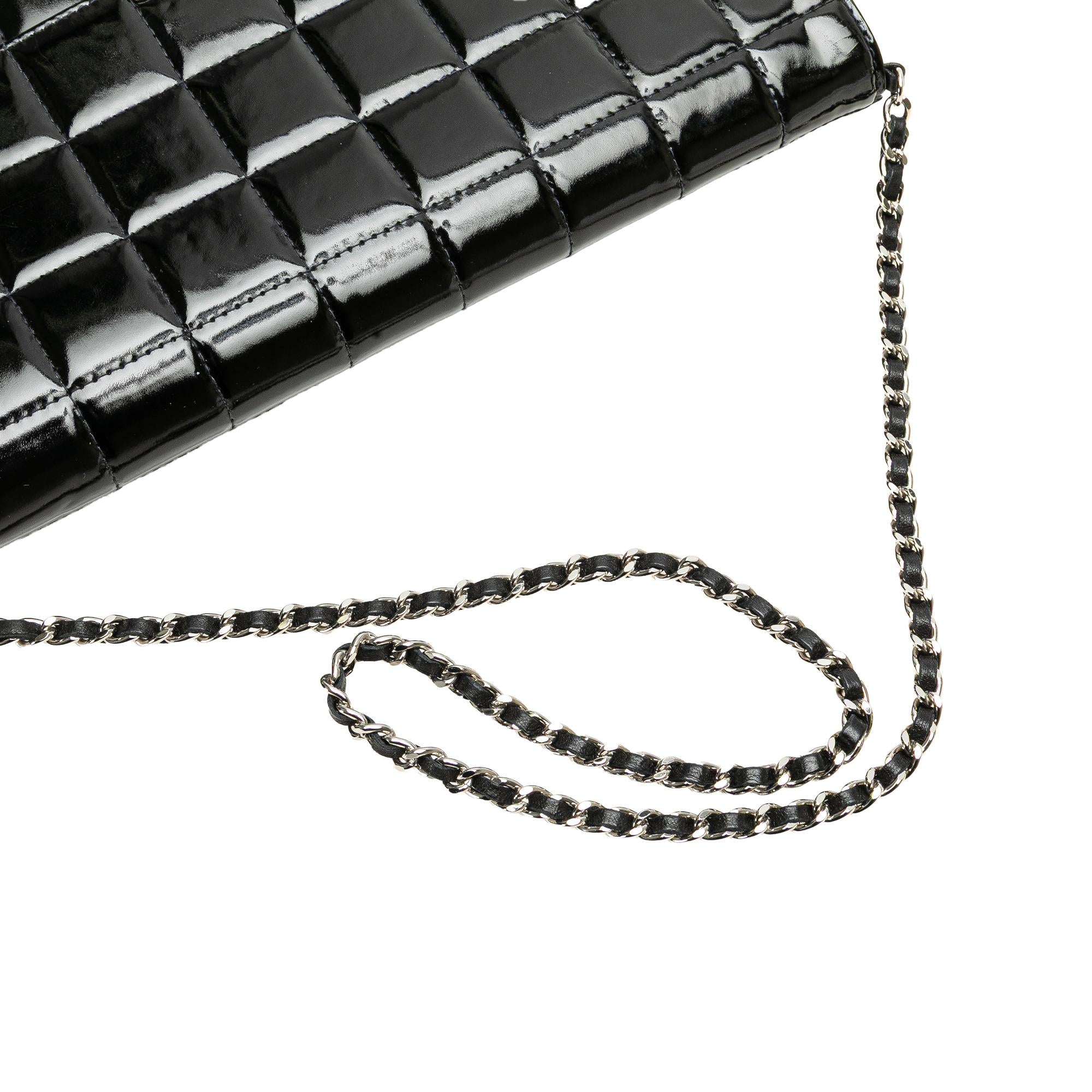 Chanel CC Chocolate Bar Patent Clutch on Chain