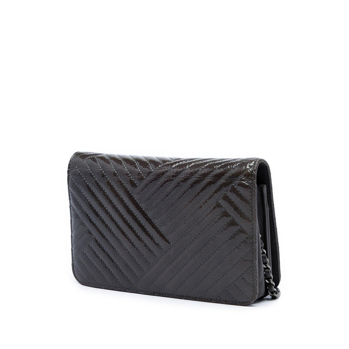 Chanel CC Distressed Chevron Patent Crossing Wallet On Chain