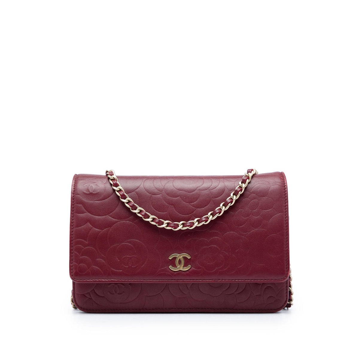 Chanel CC Embossed Calfskin Camellia Wallet On Chain