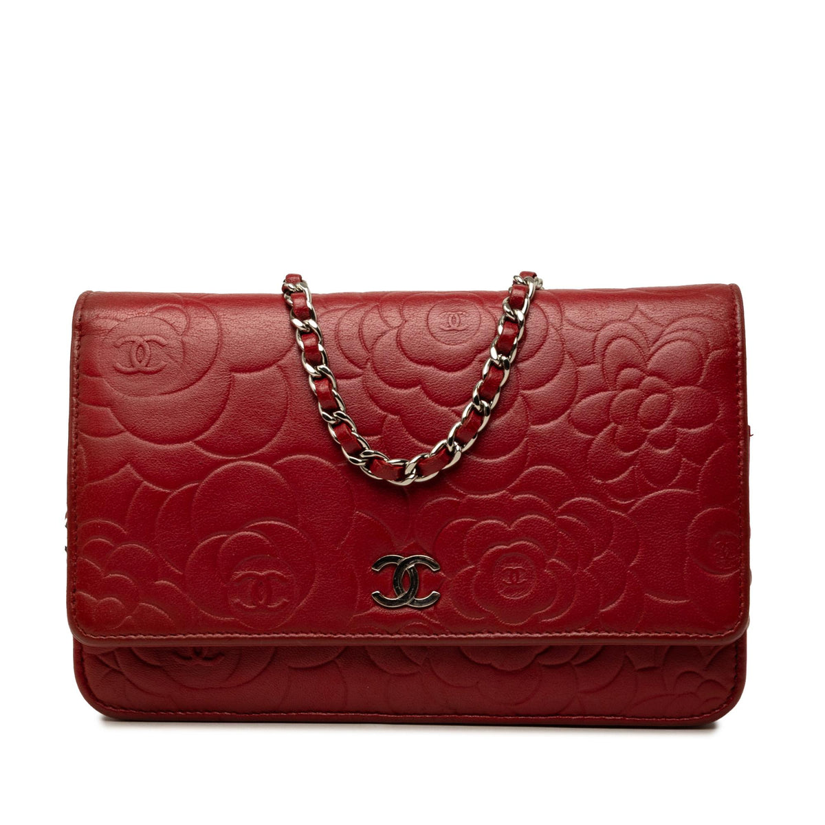 Chanel CC Embossed Lambskin Camellia Wallet On Chain