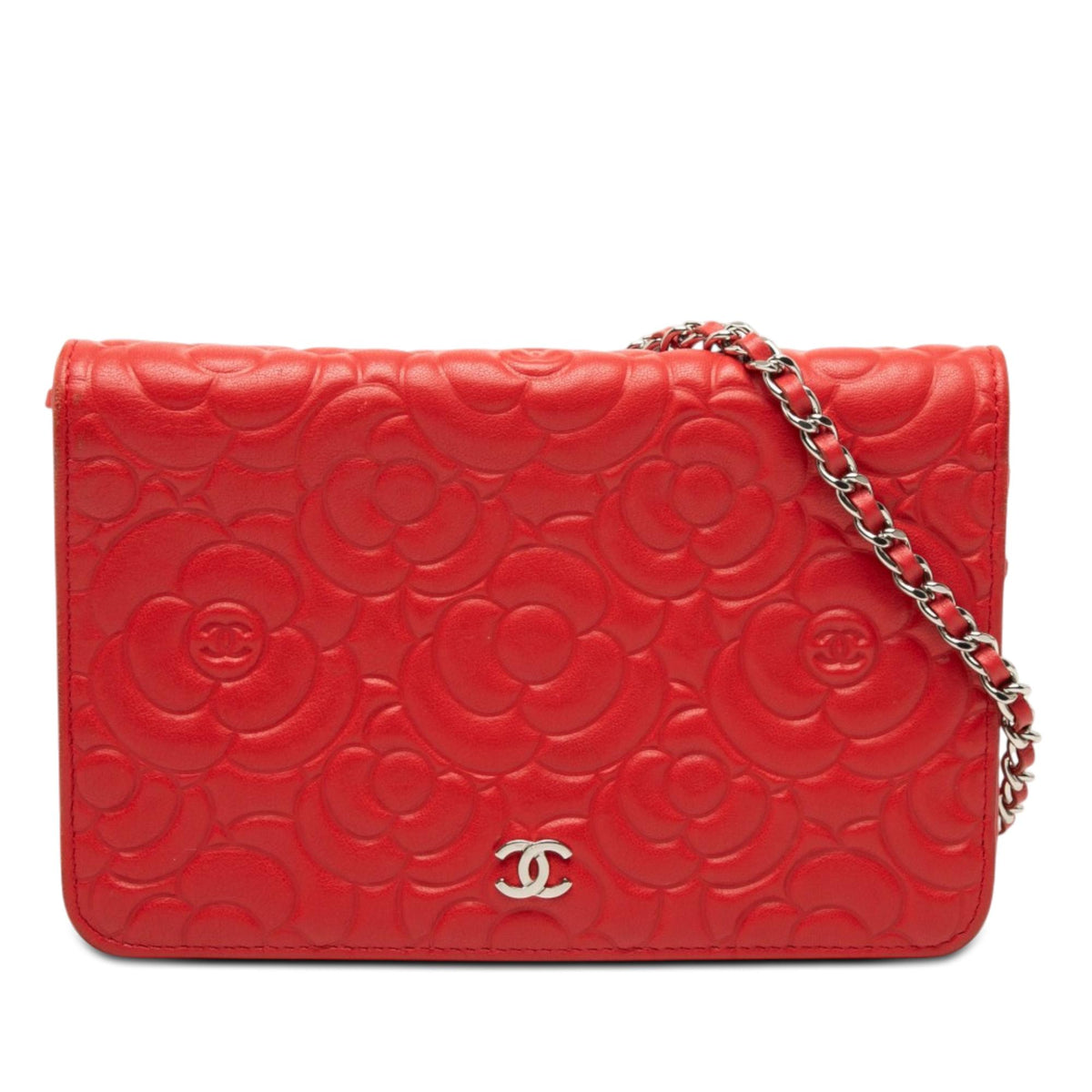 Chanel CC Embossed Lambskin Camellia Wallet On Chain