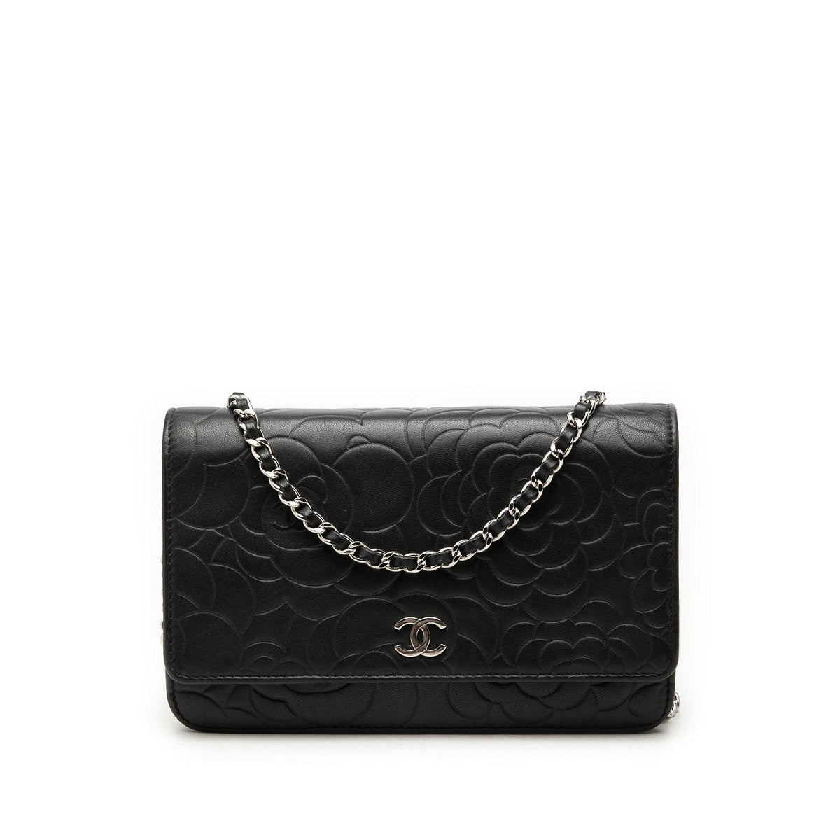 Chanel CC Embossed Lambskin Camellia Wallet On Chain