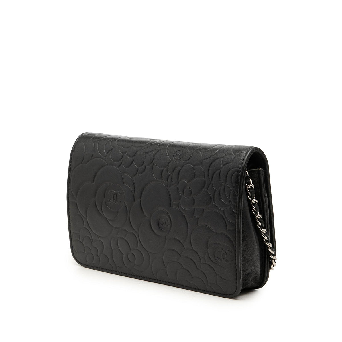 Chanel CC Embossed Lambskin Camellia Wallet On Chain