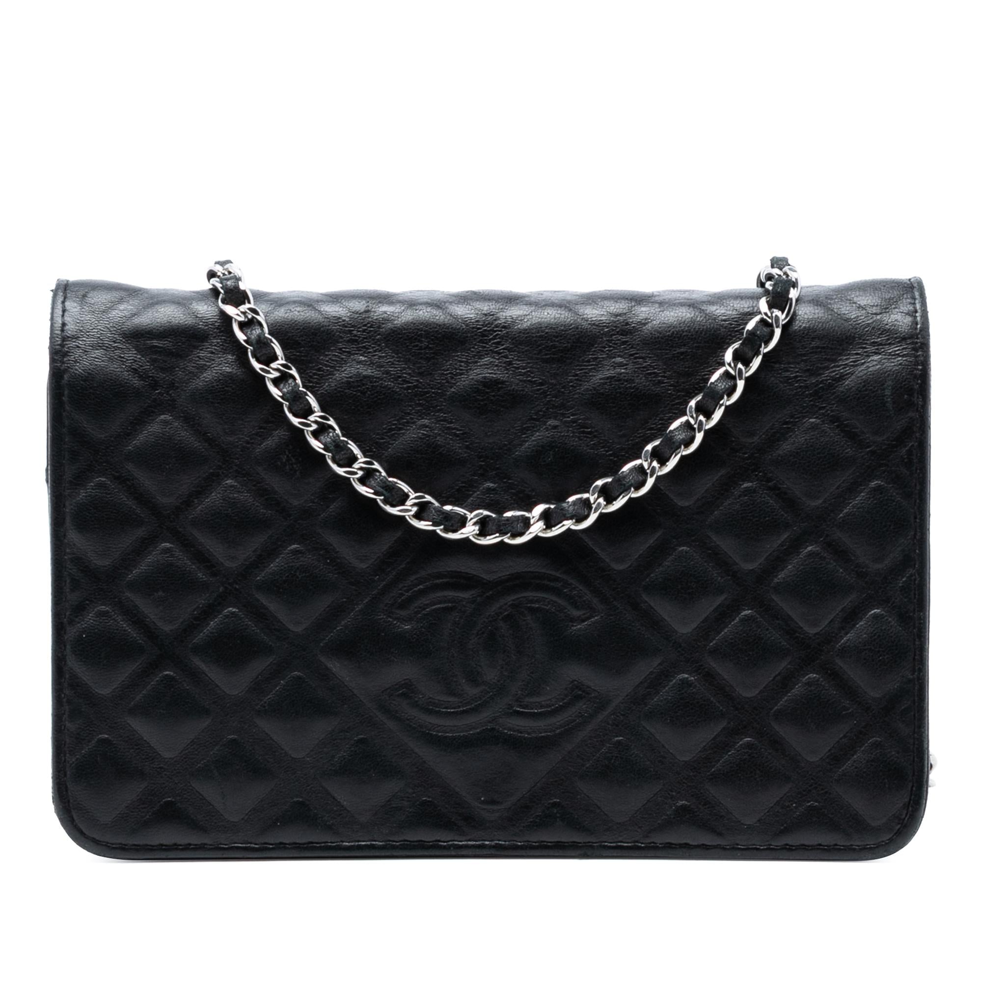 Chanel CC Embossed Lambskin Diamond Wallet On Chain