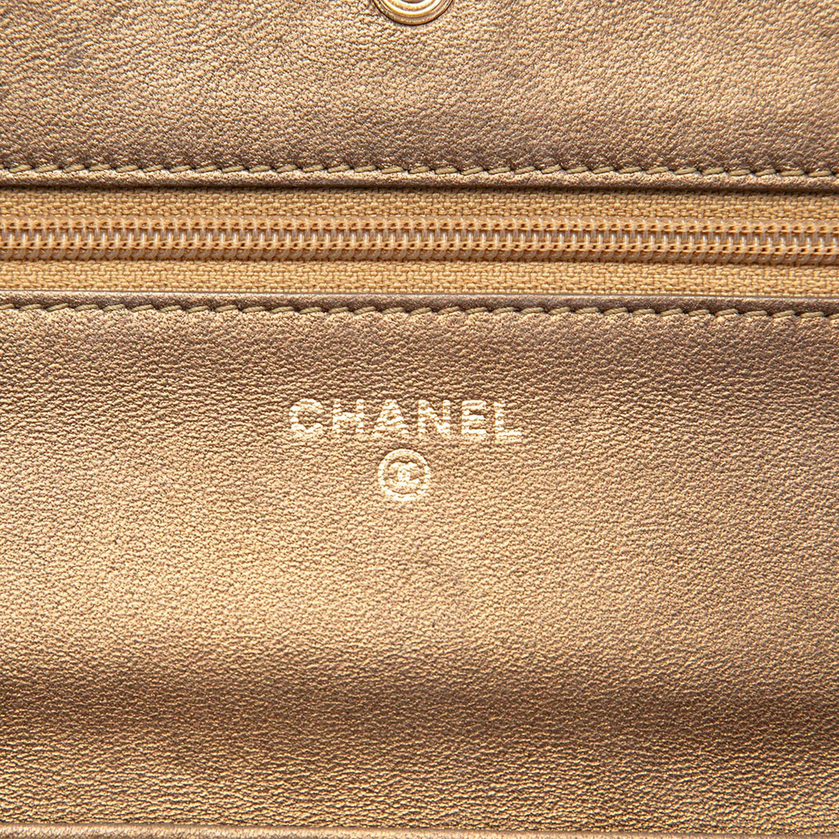 Chanel CC Embossed Metallic Lambskin Wallet on Chain