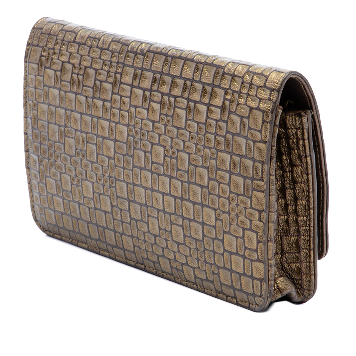 Chanel CC Embossed Metallic Lambskin Wallet on Chain
