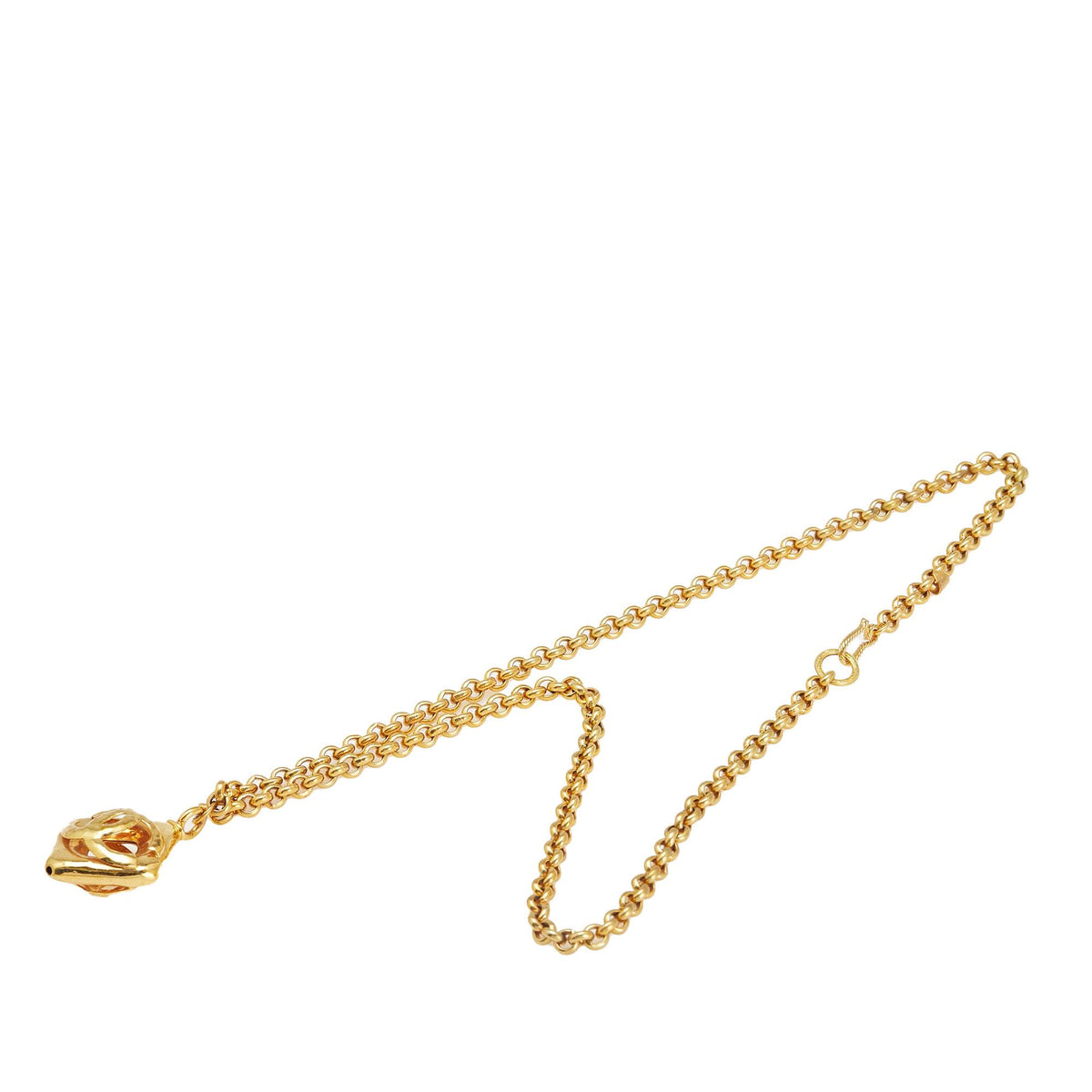 Chanel CC Gold Plated Diamond Cut Pendant Necklace