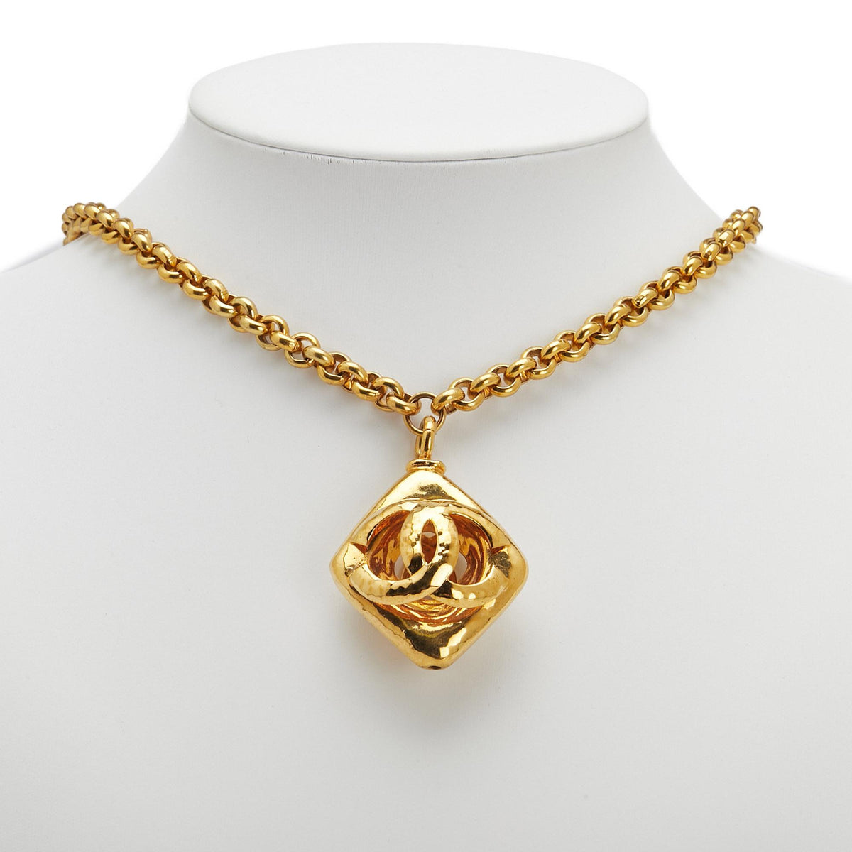 Chanel CC Gold Plated Diamond Cut Pendant Necklace