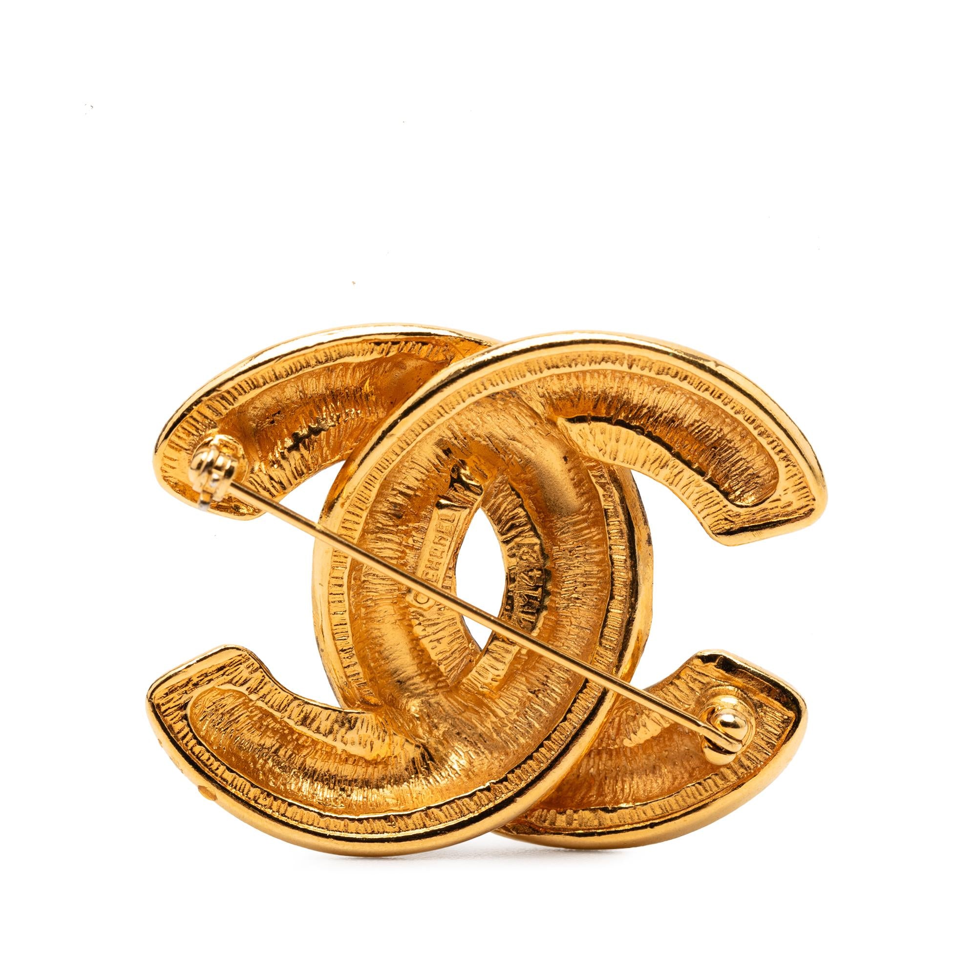 Chanel CC Gold Plated Quilted Brooch