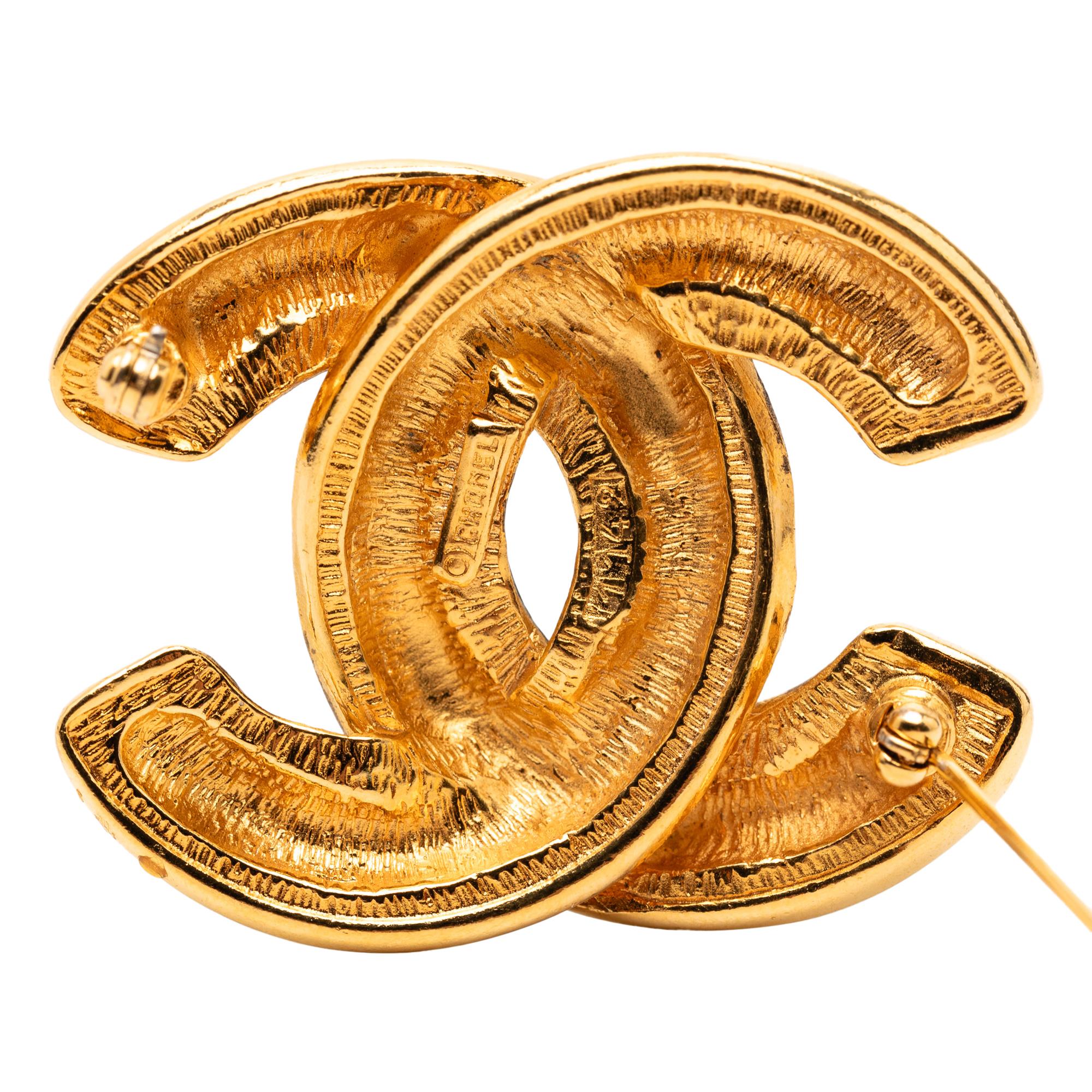 Chanel CC Gold Plated Quilted Brooch