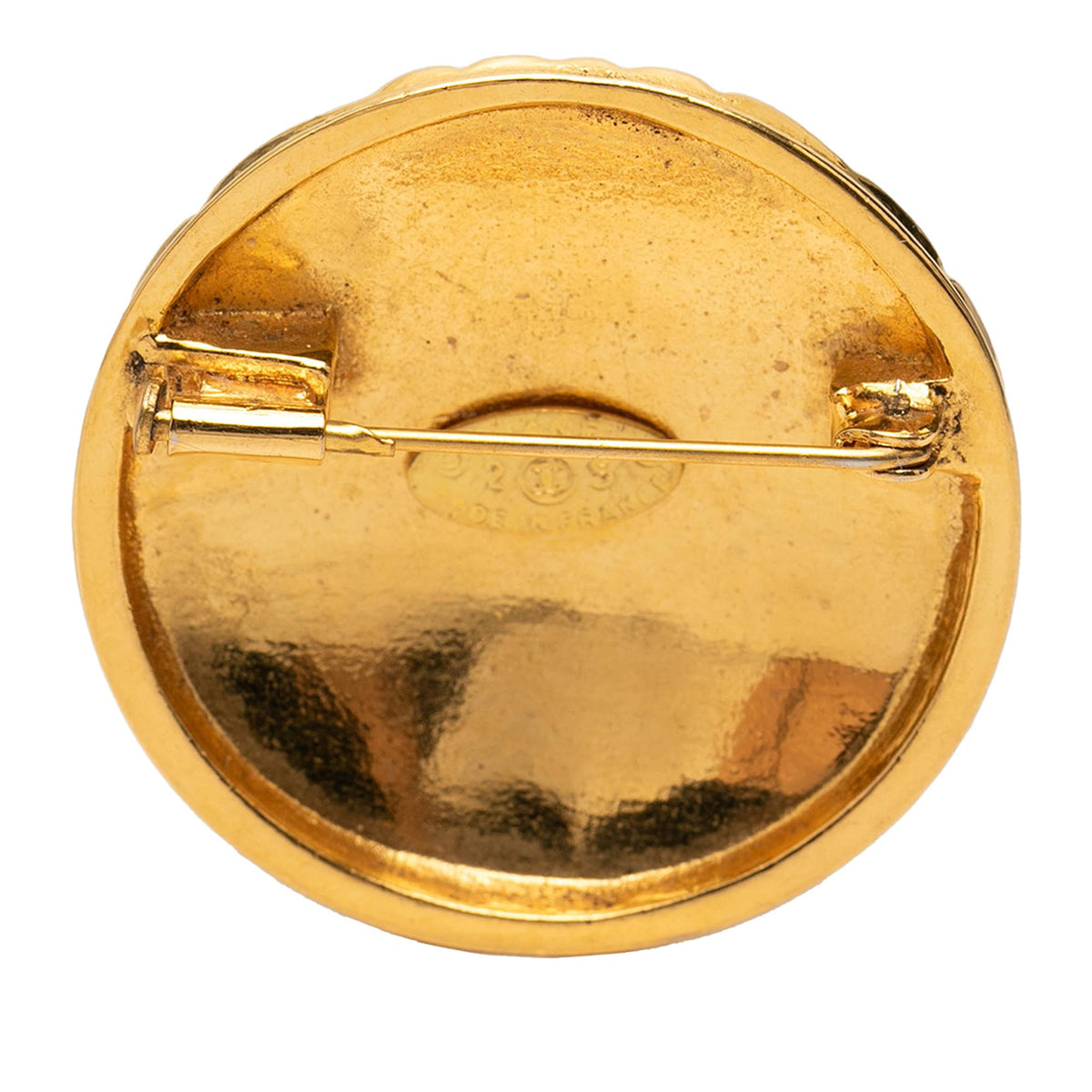 Chanel CC Gold Plated Quilted Round Brooch
