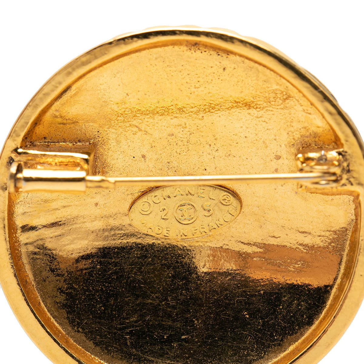 Chanel CC Gold Plated Quilted Round Brooch