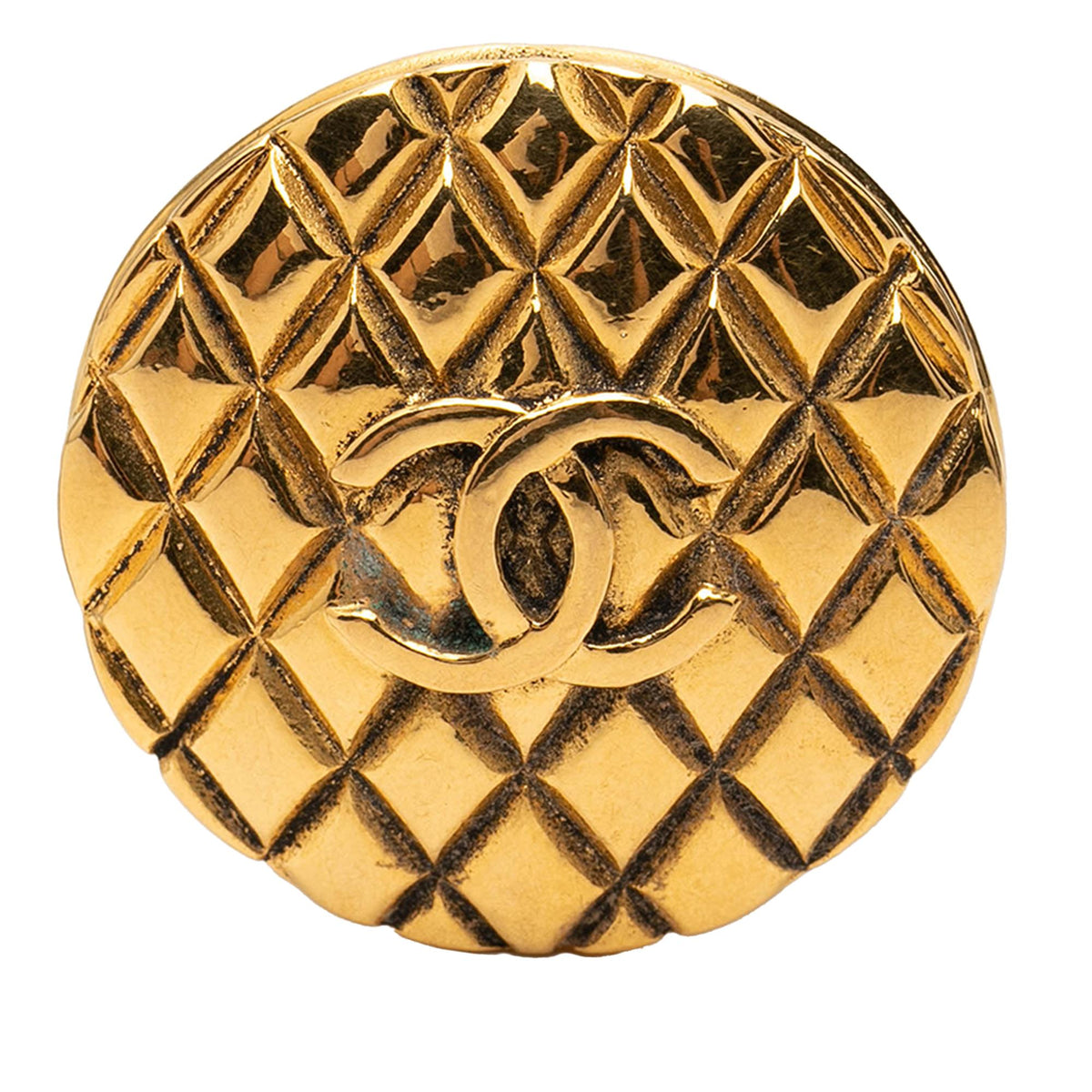 Chanel CC Gold Plated Quilted Round Brooch