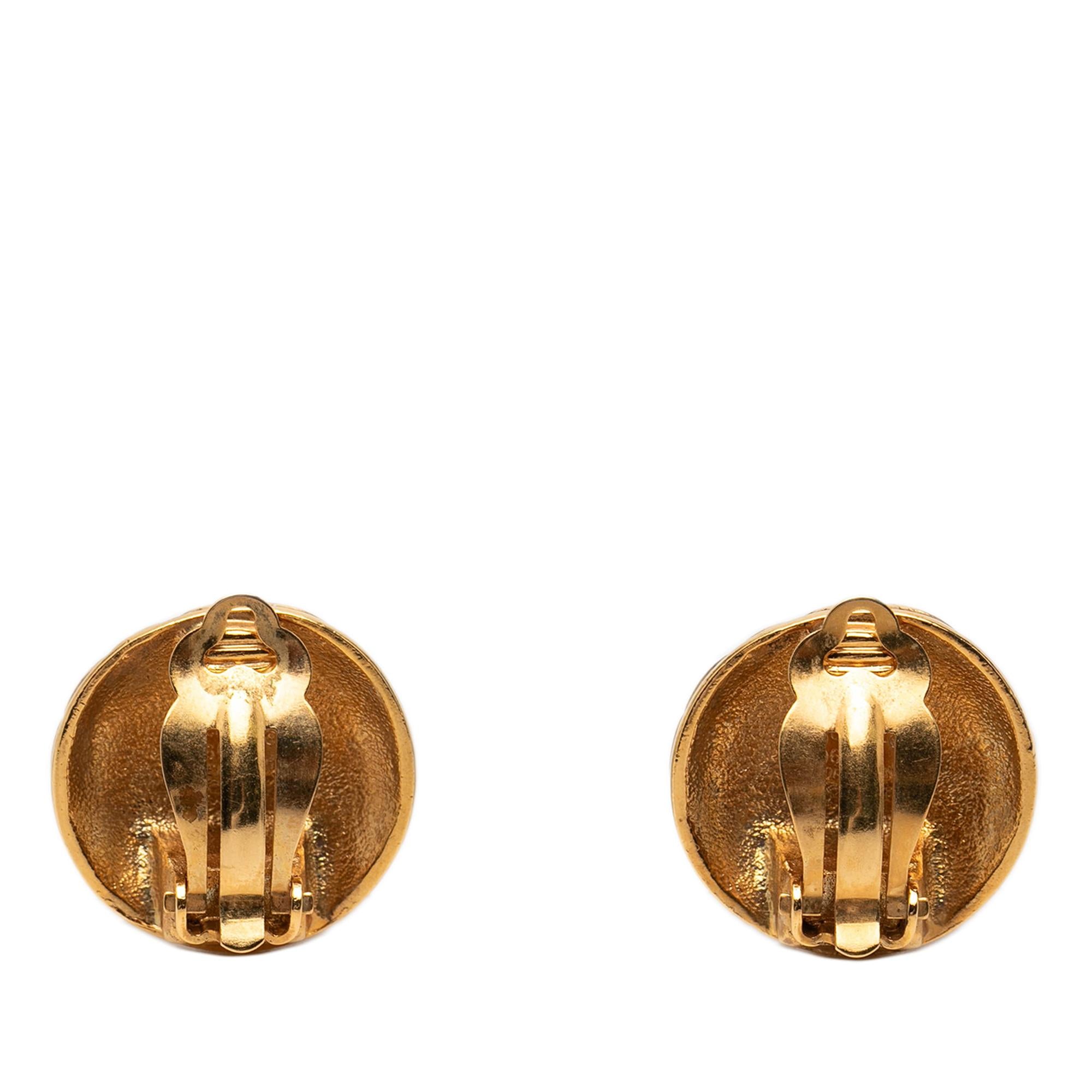 Chanel CC Gold Plated Quilted Round Clip On Earrings
