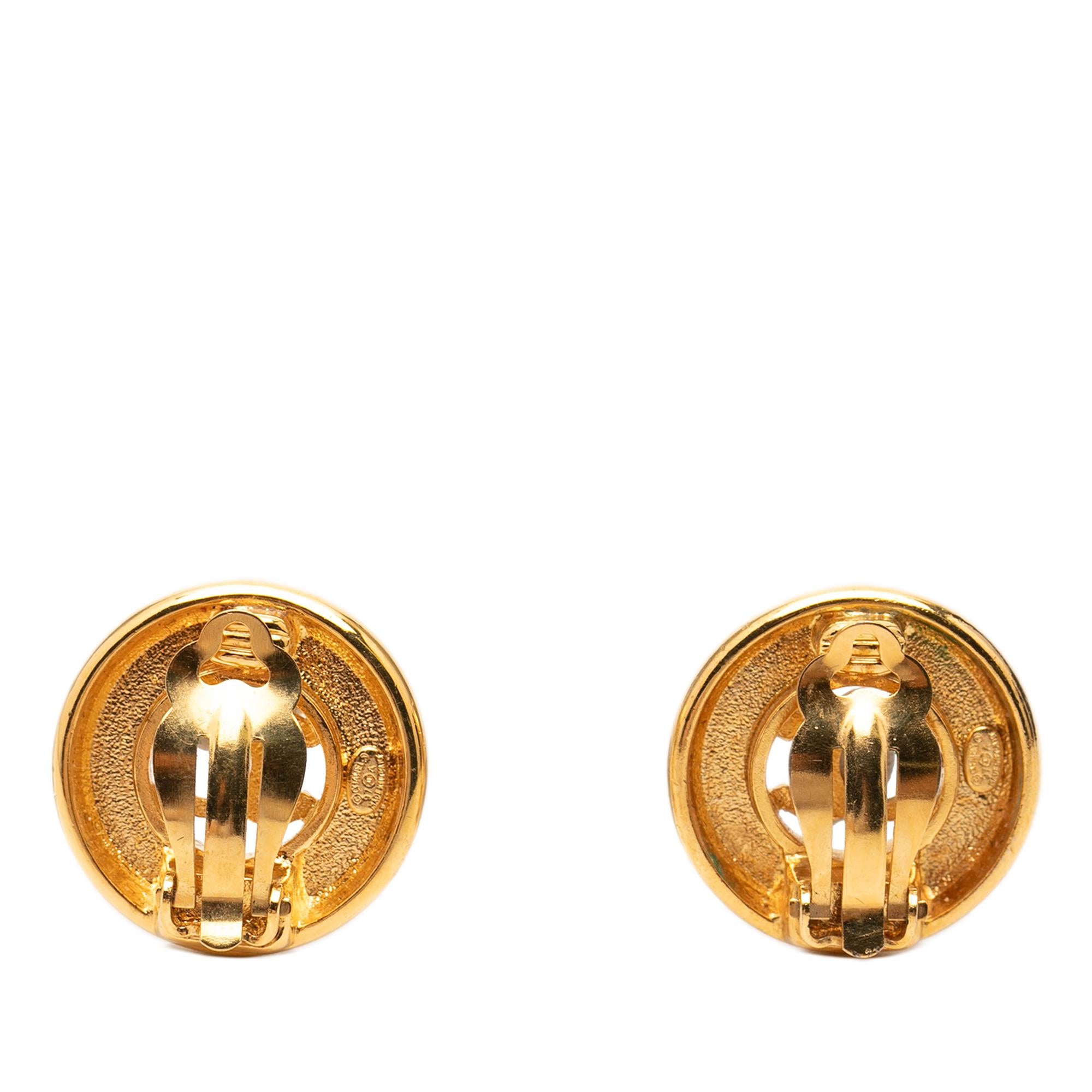 Chanel CC Gold Plated Round Clip On Earrings