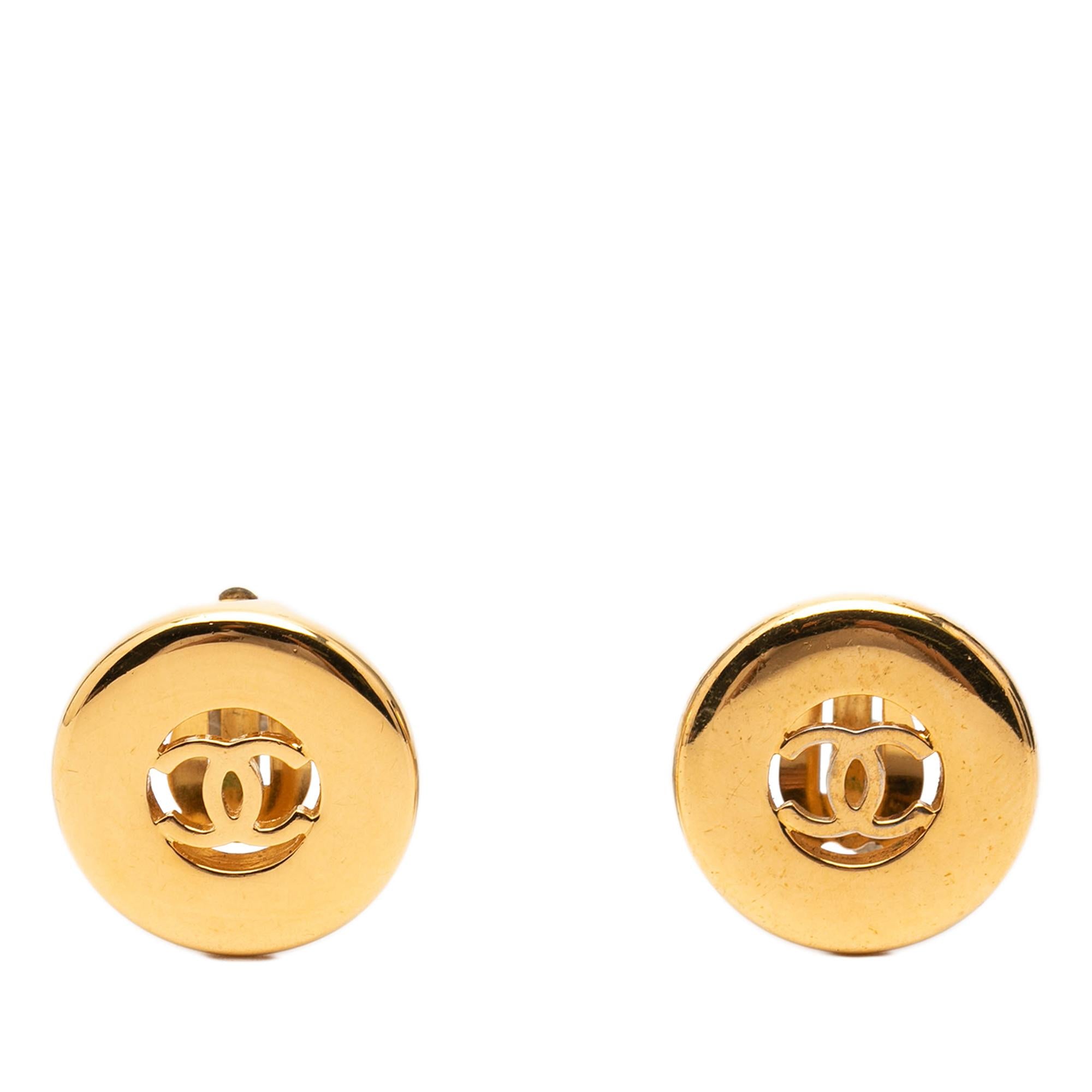 Chanel CC Gold Plated Round Clip On Earrings