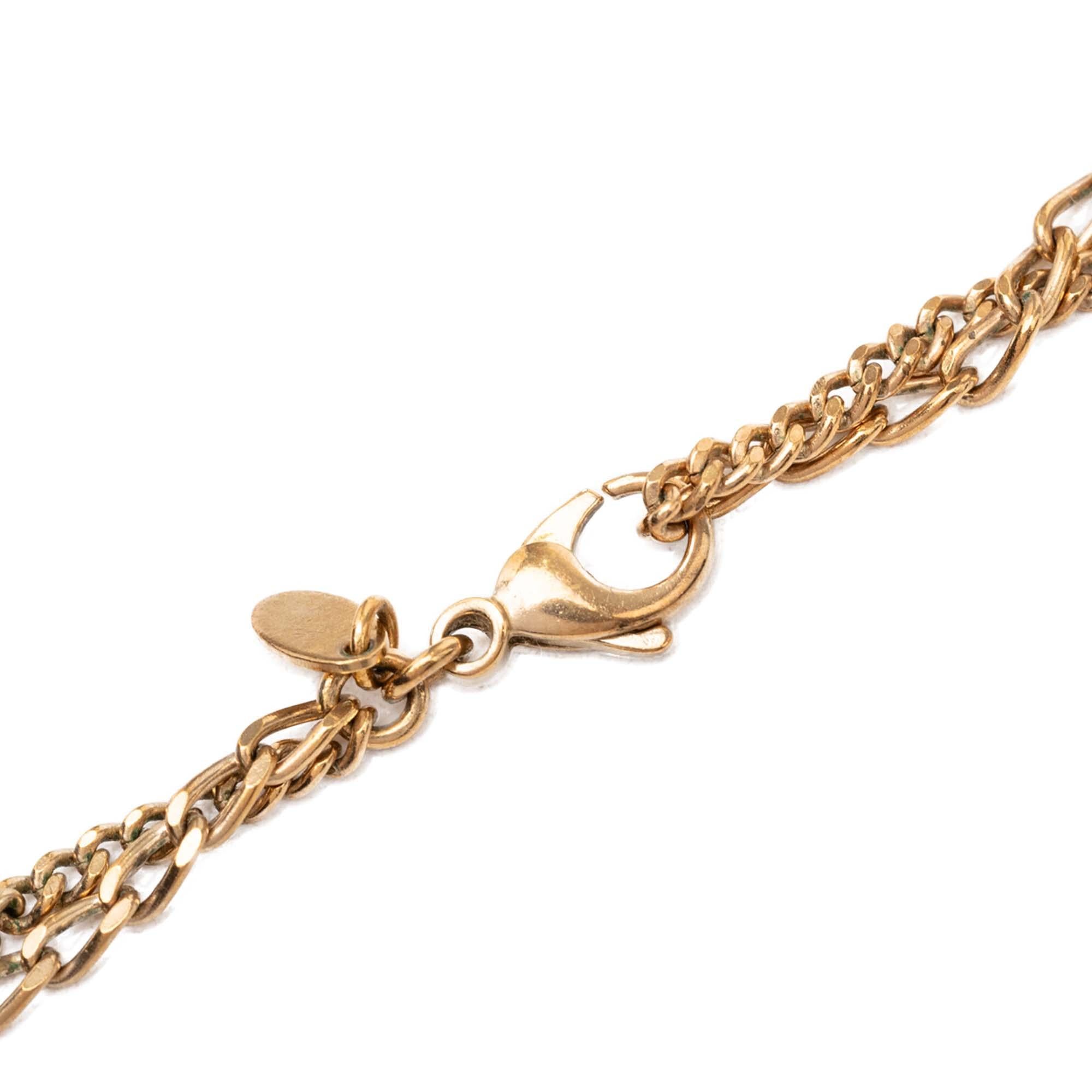 Chanel CC Gold Plated Textured Pendant Double Chain Necklace