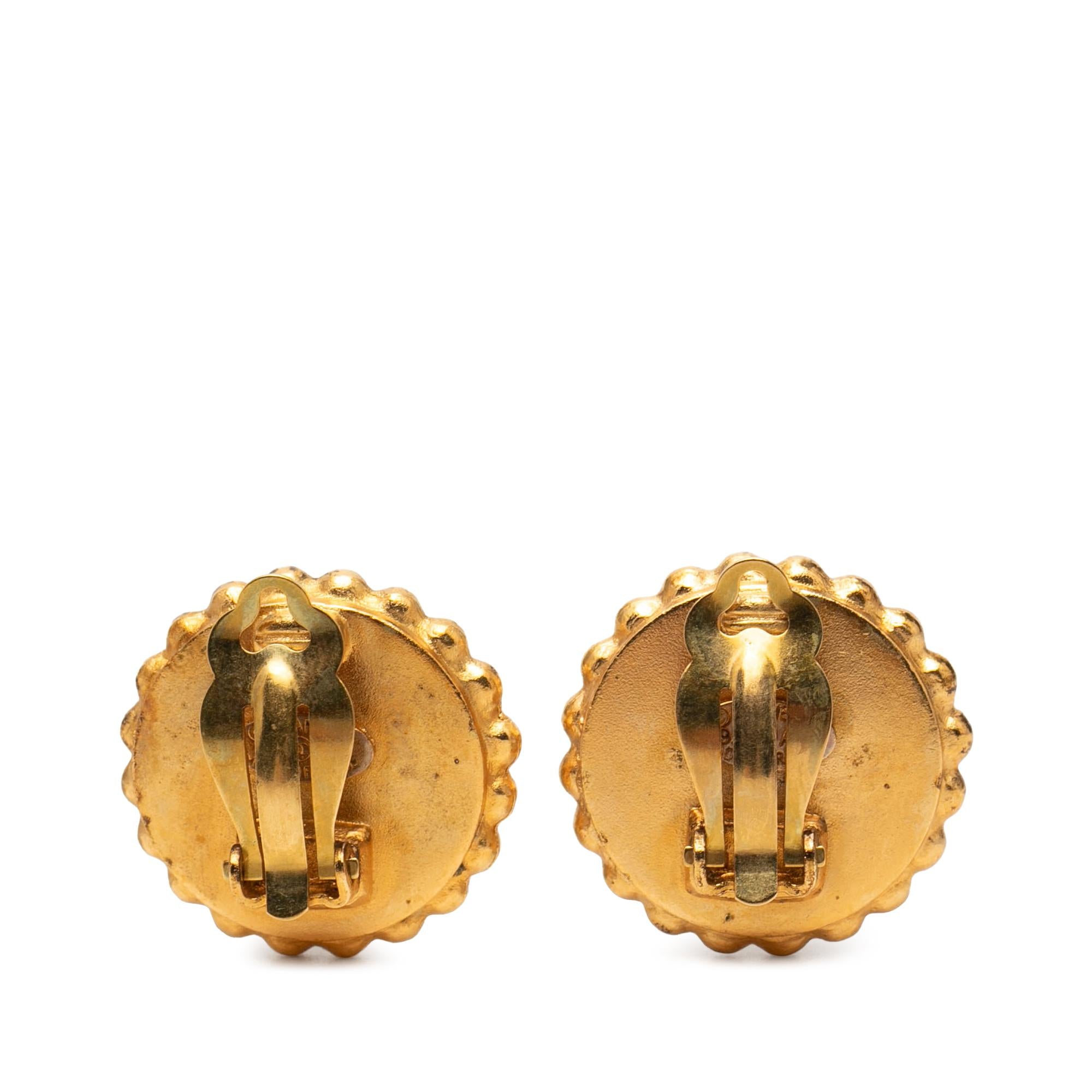 Chanel CC Gold Plated and Enamel Button Clip On Earrings