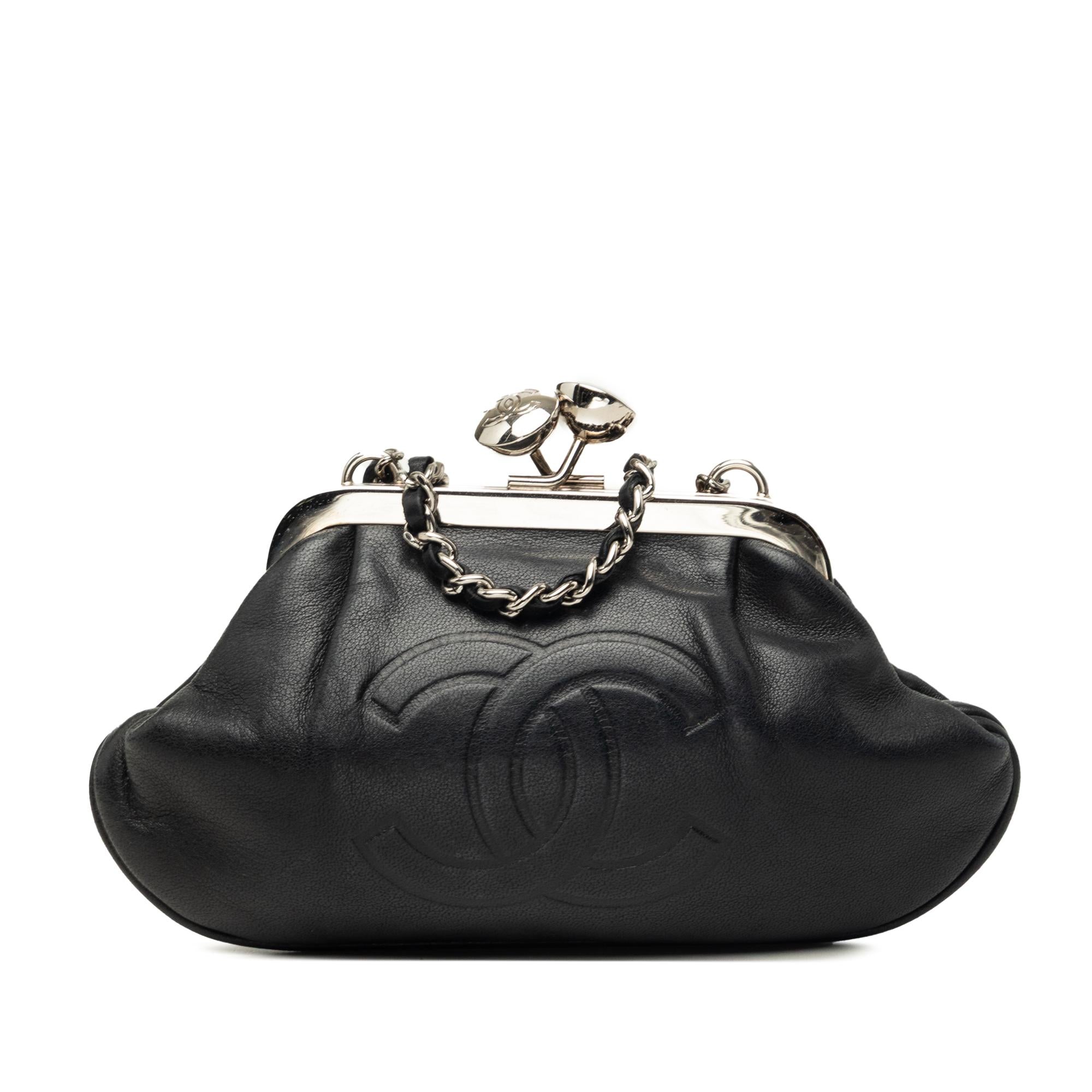 Chanel CC Lambskin Kiss Lock Evening Clutch with Chain
